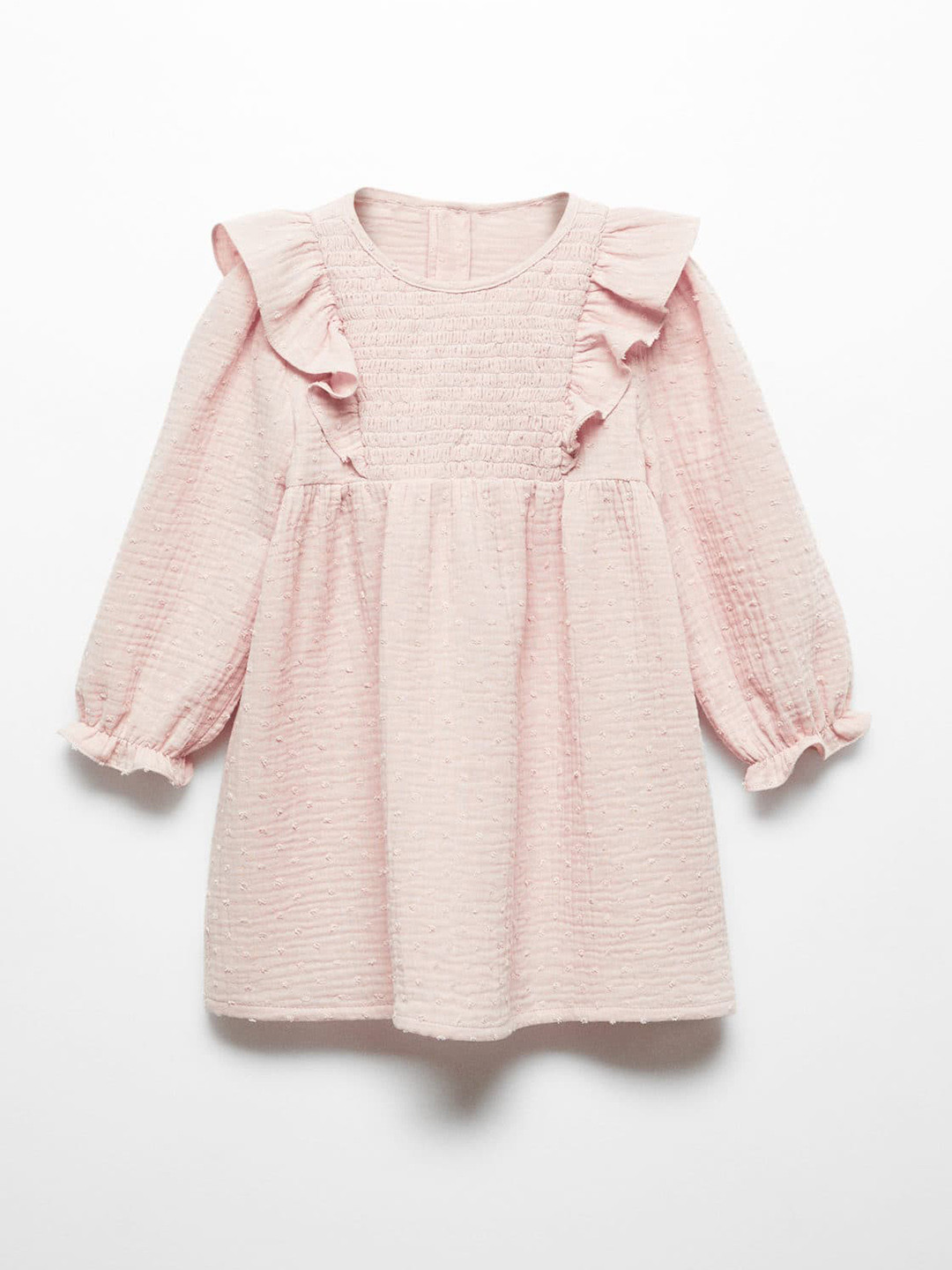 Mango Kids Girls Self Design Puff Sleeve Smocked A-Line Dress