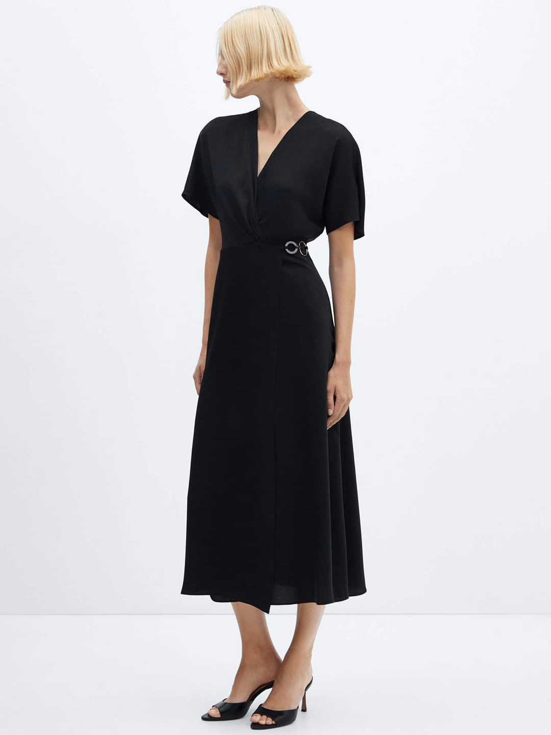 MANGO Hoop Detail Wrap Midi Dress