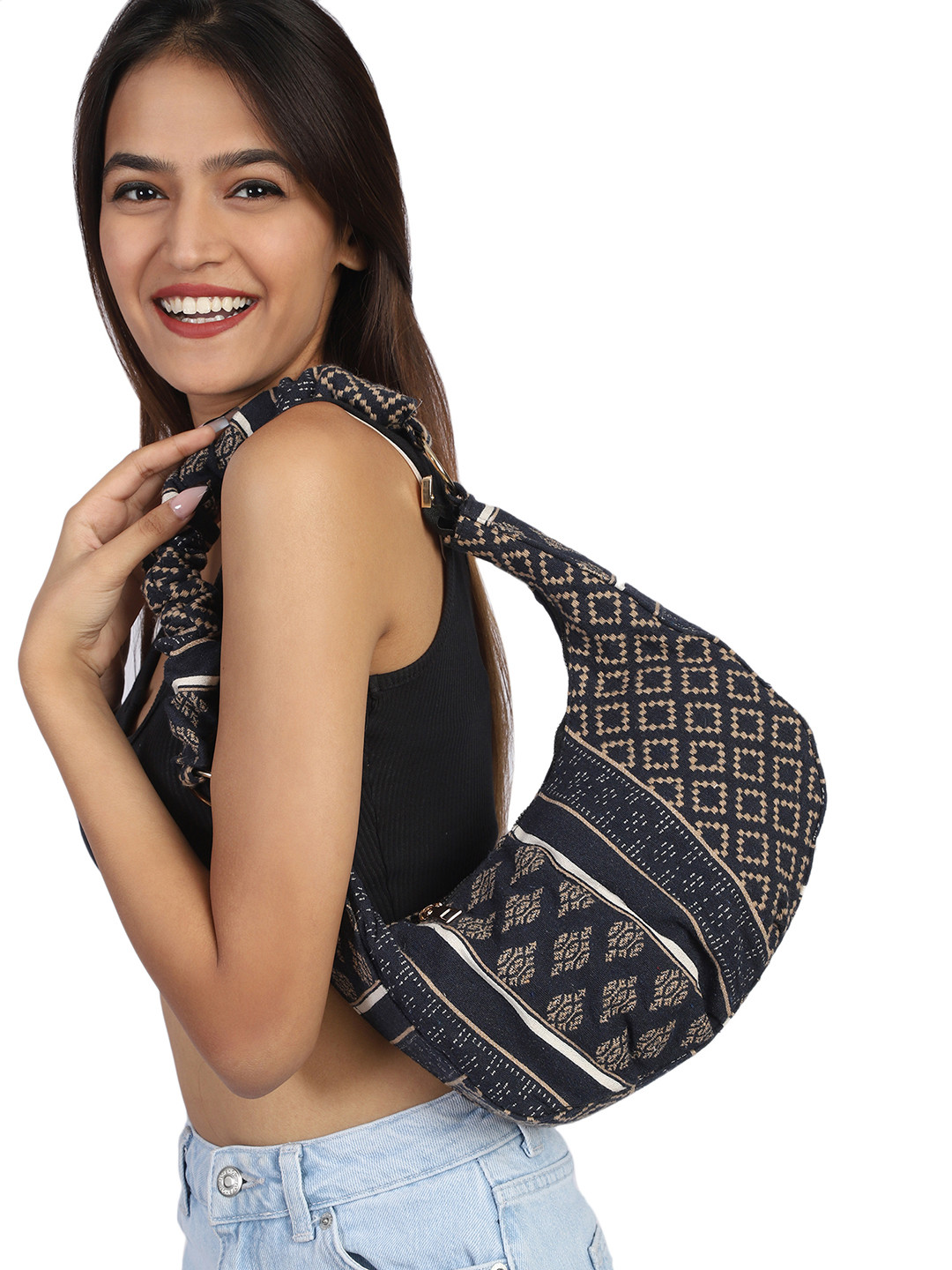 MINI WESST Ethnic Motifs Printed Structured Hobo Bag