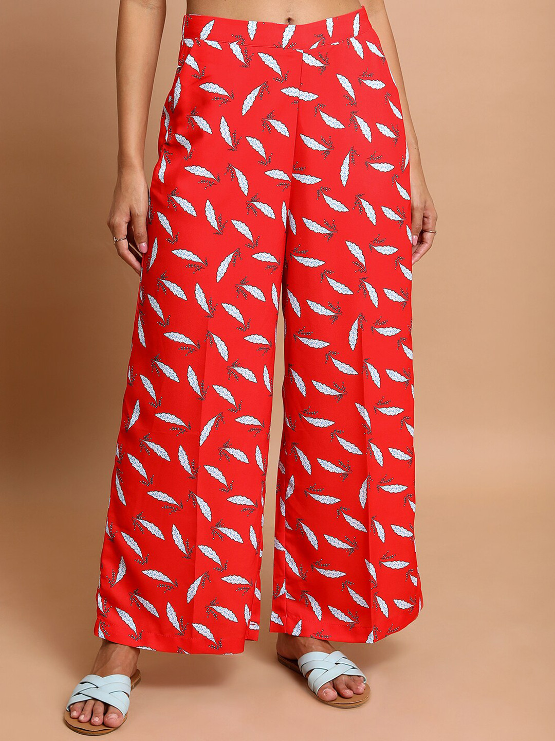 KETCH Women Conversational Printed Flared Parallel Wide Leg Trousers