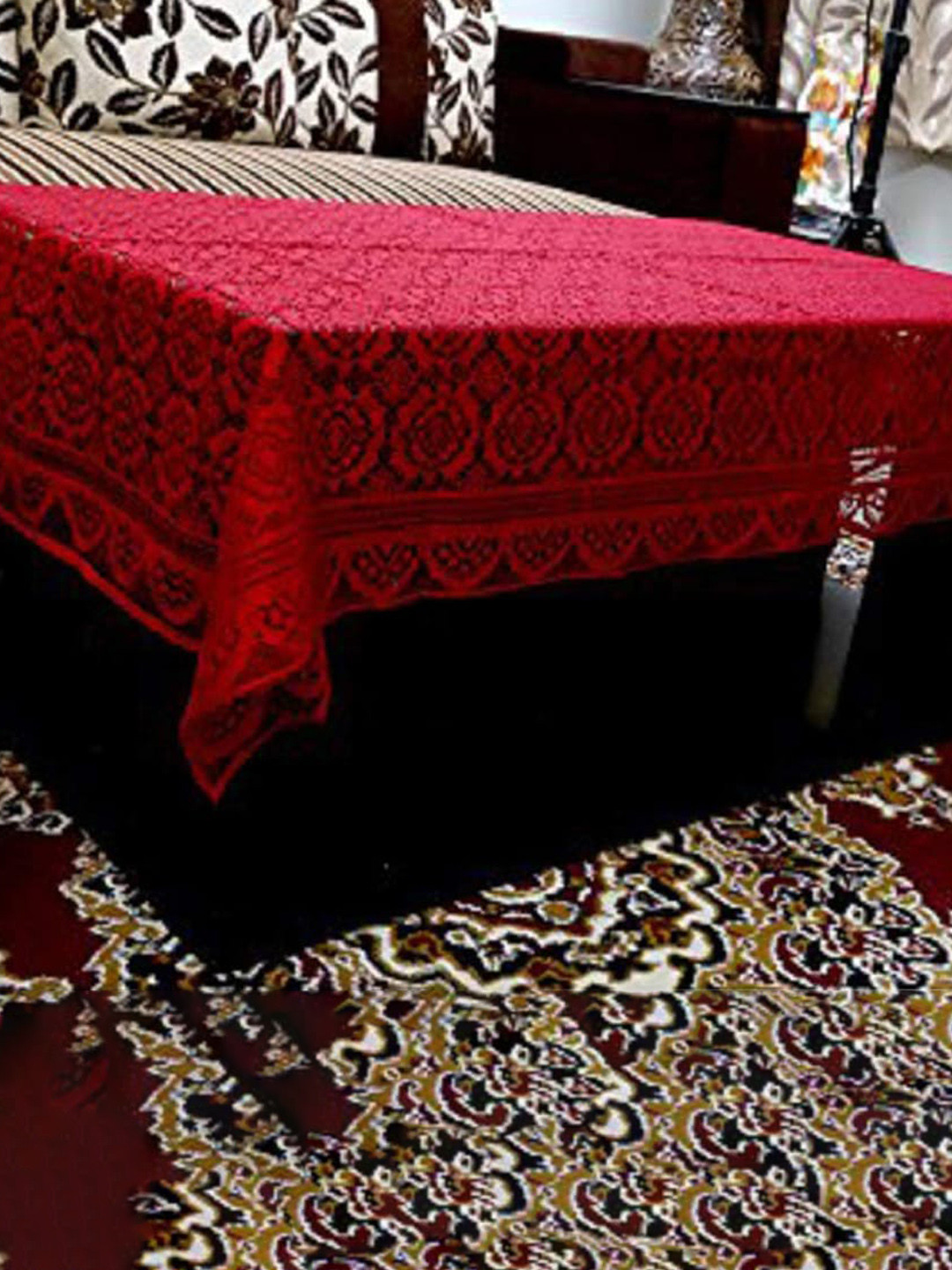 Kuber Industries Maroon-Coloured Self-Design Cotton 4Seater Rectangular Center Table Cover