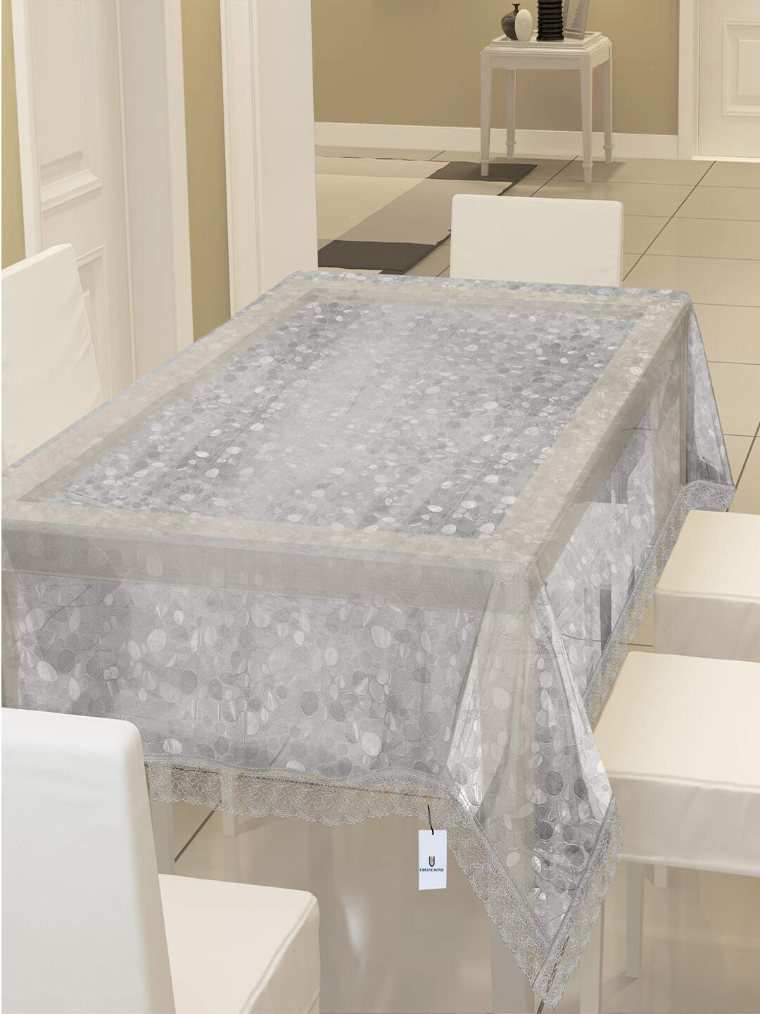 Kuber Industries Grey Printed 6 Seater Rectangular Waterproof Table Cover