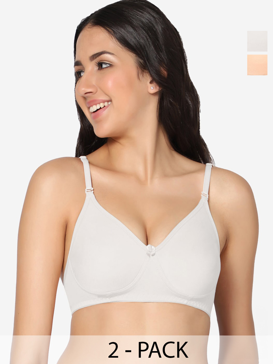 In Care Pack Of 2 Full Coverage Non Padded Pure Cotton T-shirt Bras With All Day Comfort