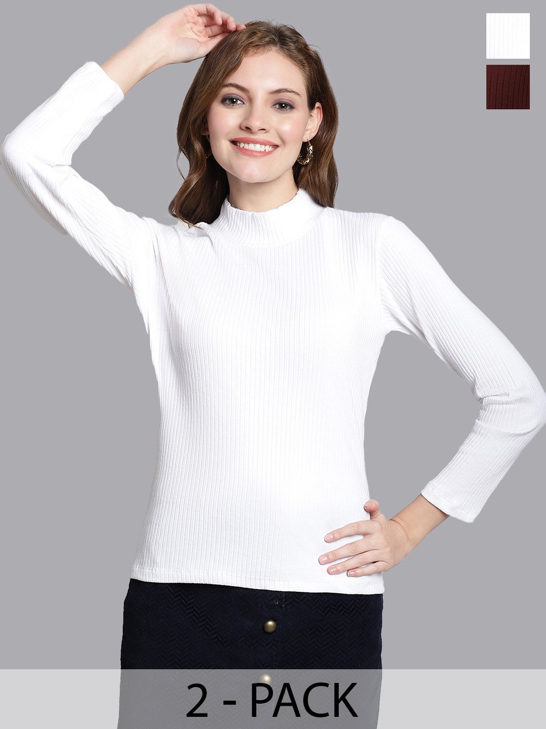 Friskers Pack Of 2 Vertical Stripes High Neck Fitted Top