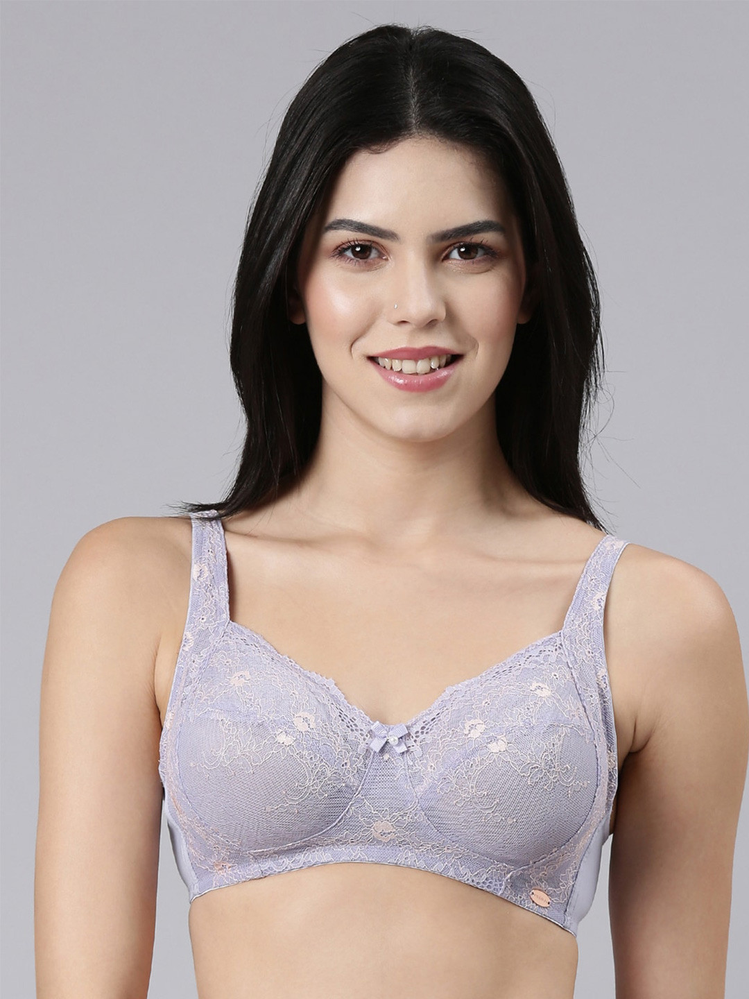 Enamor Non Padded Wired Full Coverage Seamless & Wide Front Straps Lace Everyday Embellished Bra