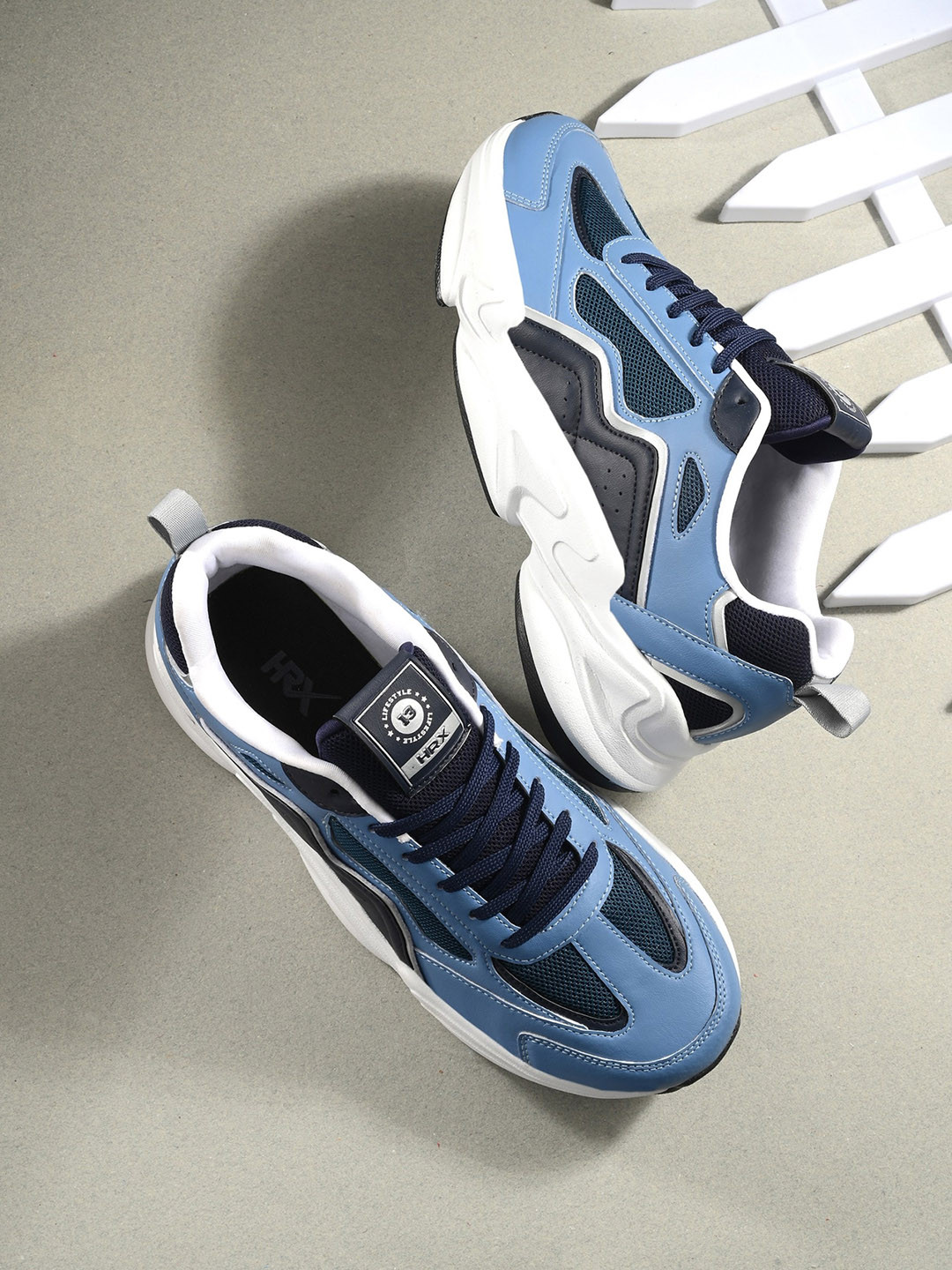 HRX by Hrithik Roshan Men Blue & White Textured Chunky Sneakers