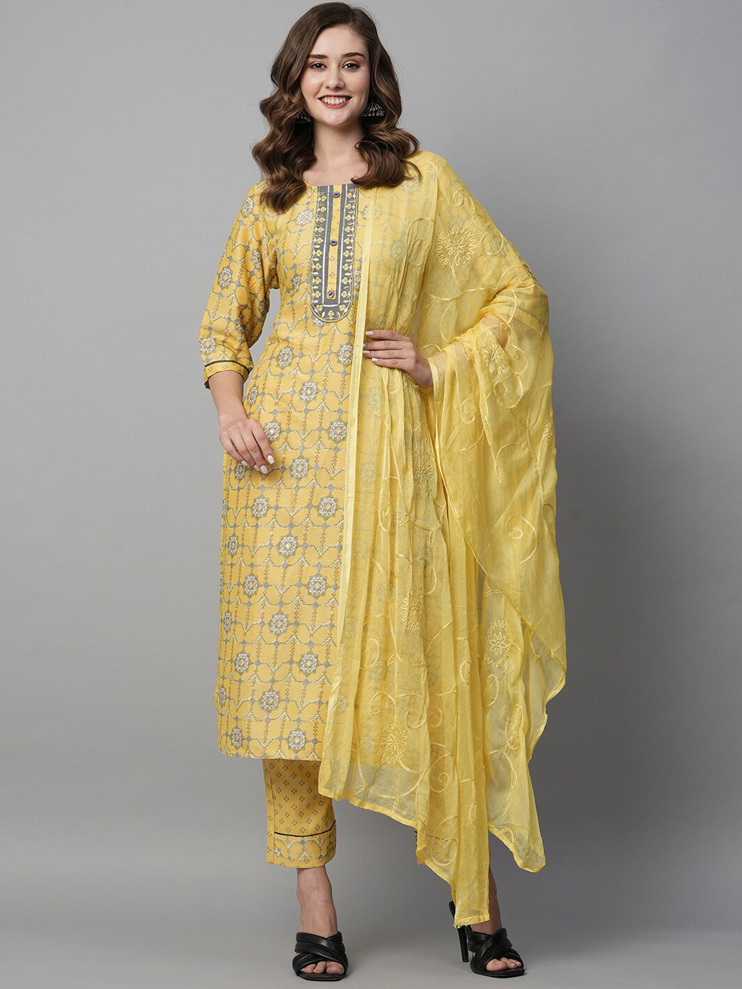 Kiana House Of Fashion Ethnic Motifs Printed Regular Kurta With Trousers & Dupatta