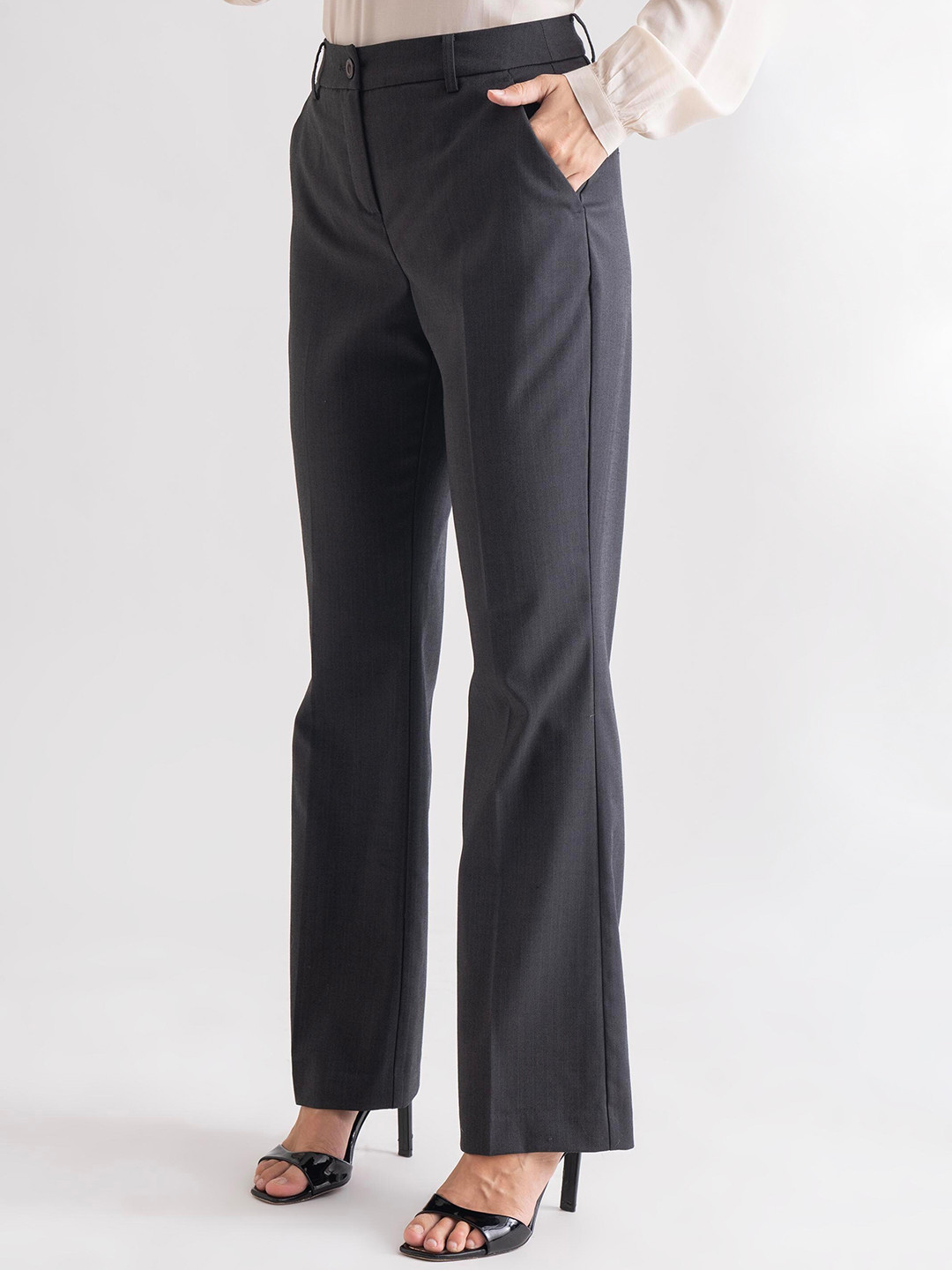 B.Copenhagen Women Grey Striped Trousers