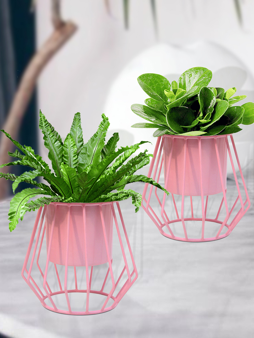 Homesake Pink 2 Pieces Metallic Metal Stand With Planter