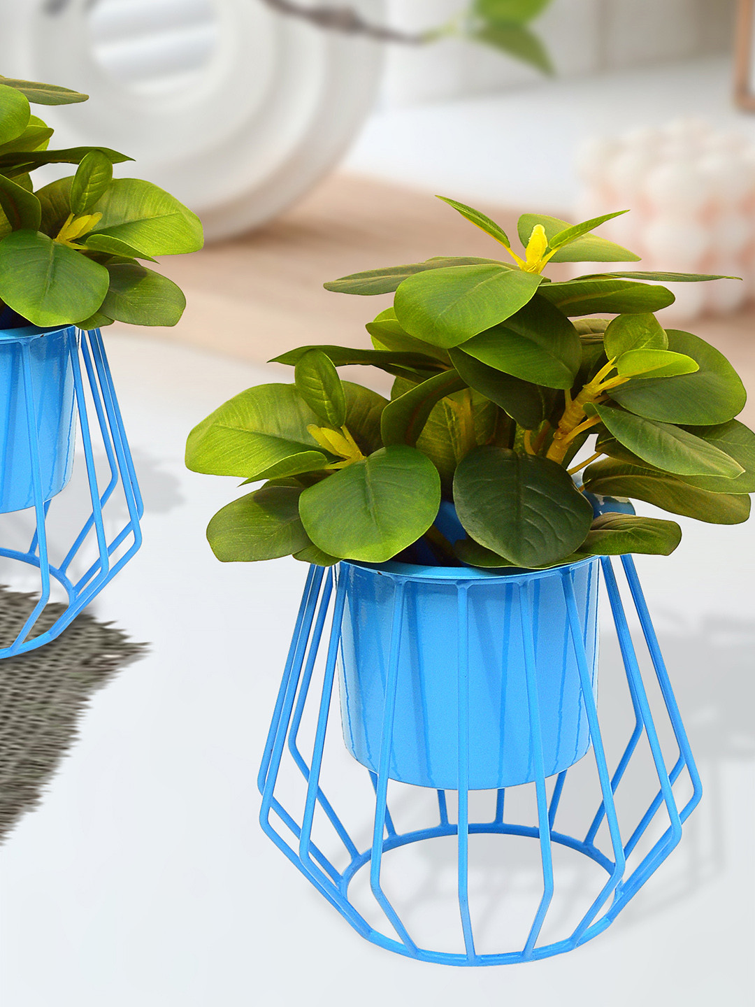 Homesake Turquoise Blue 2 Pieces Round Planters With Metal Pot Stands