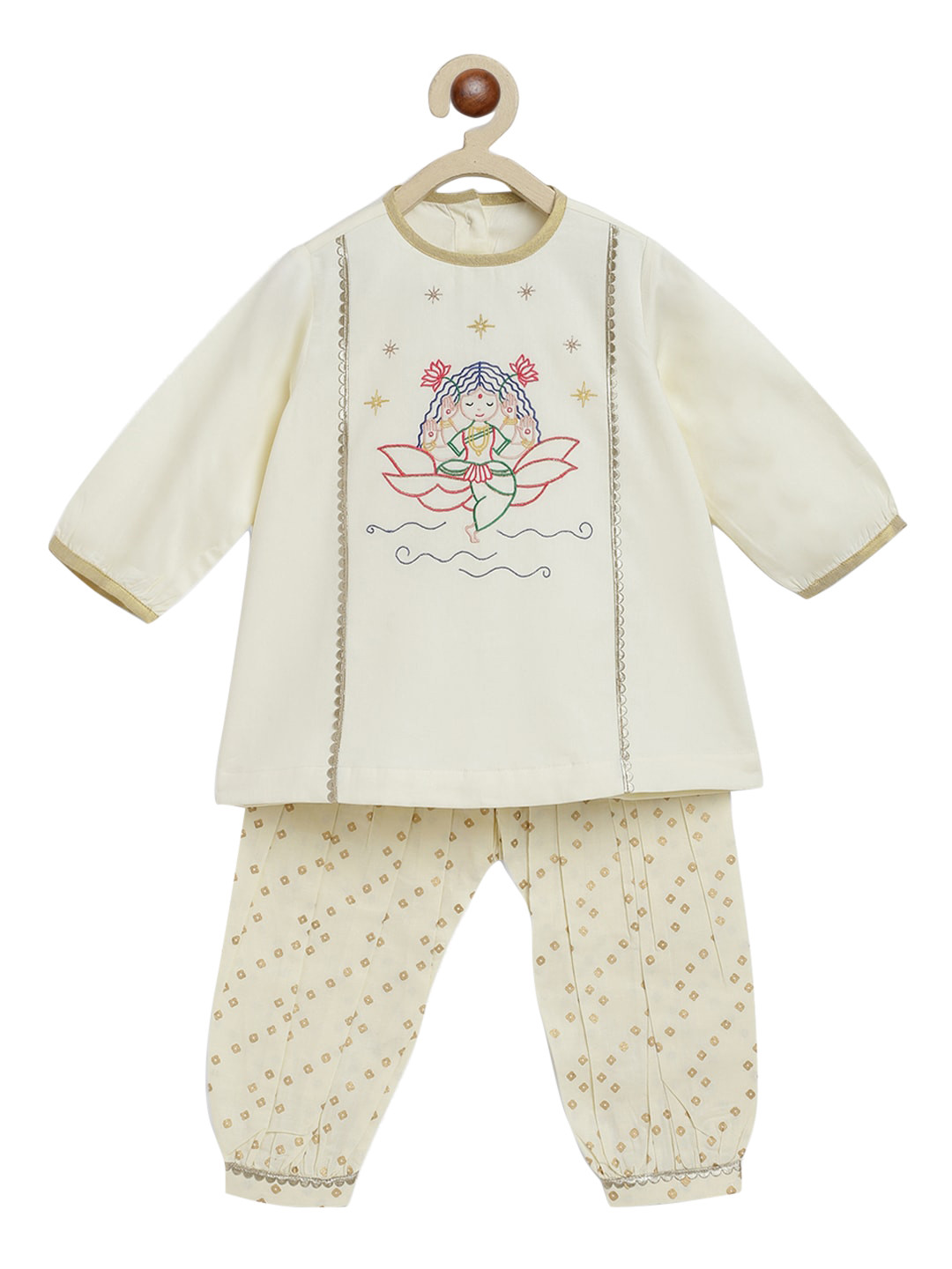 Tiber Taber Infants Girls Goddess Lakshmi Embroidered Gotta Patti Cotton Top With Salwar