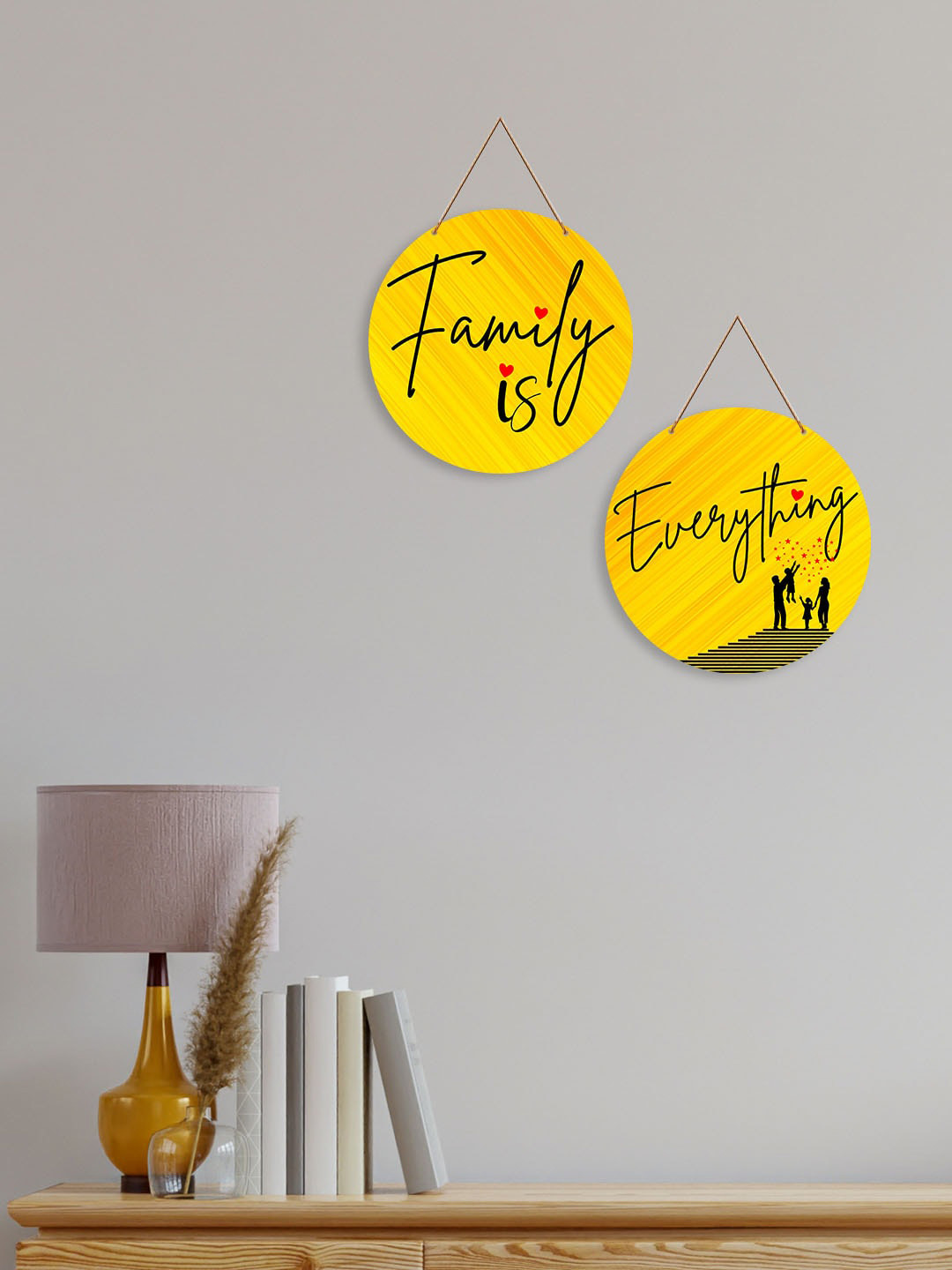 ArtVibes Family Quotes Wood Matte Hanging Hall 2Pcs Wall Hangings-11.8In