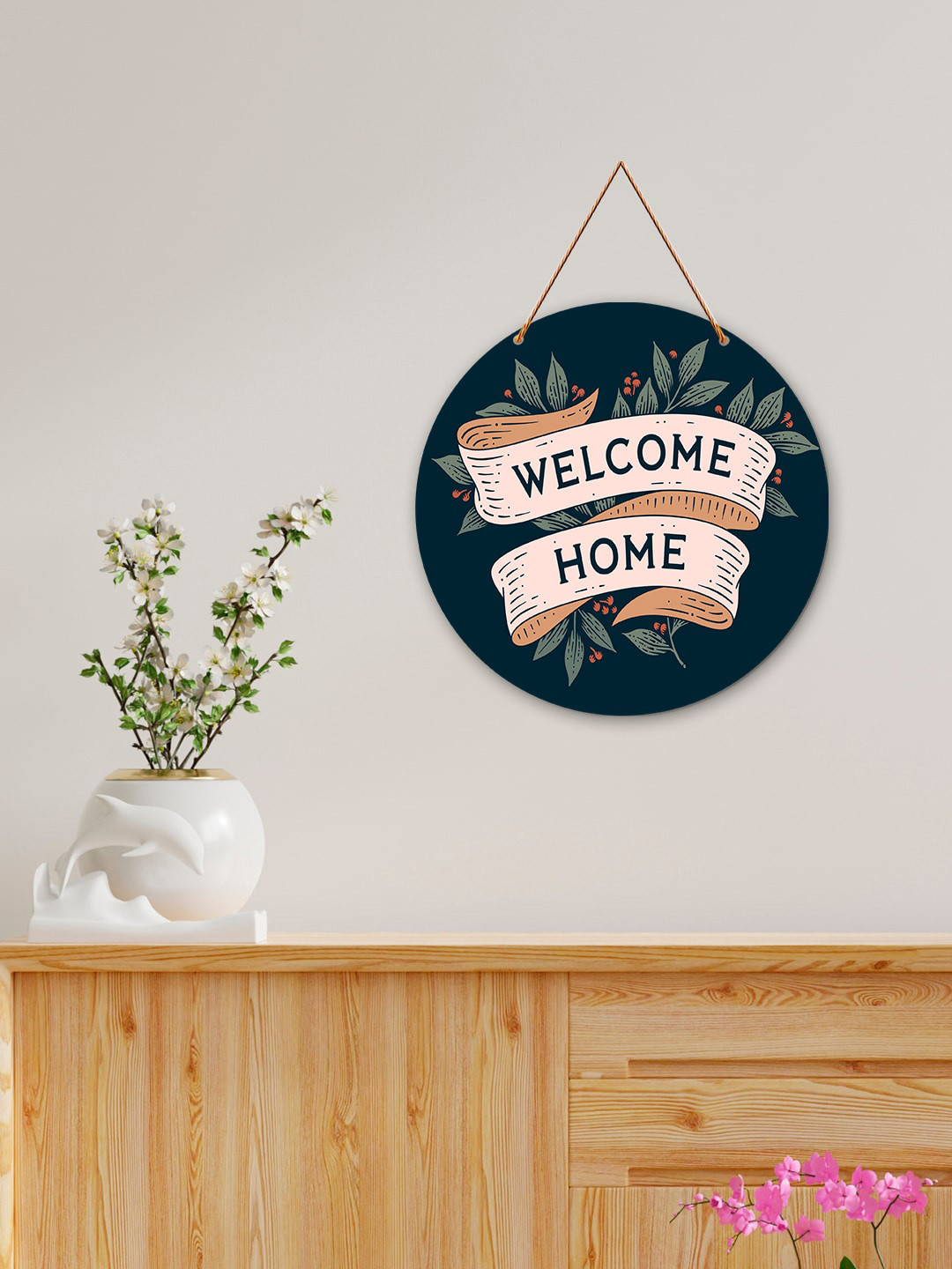 ArtVibes Welcome Home Wood Floral Matte Hanging Hall Wall Hangings-11In