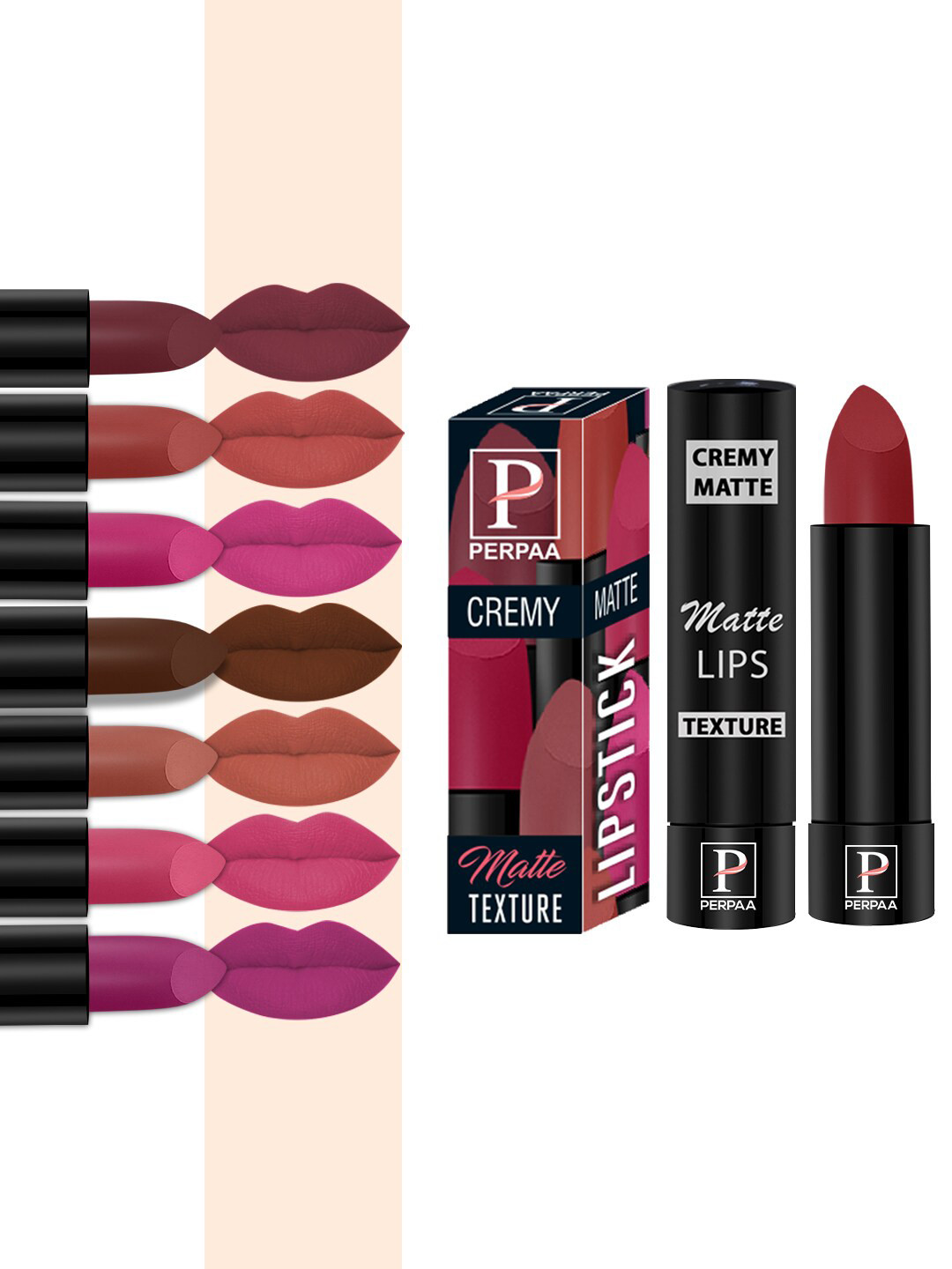 PERPAA Set of 8 Creamy Matte Long Lasting Lipstick With Beeswax & Castor Seed Oil