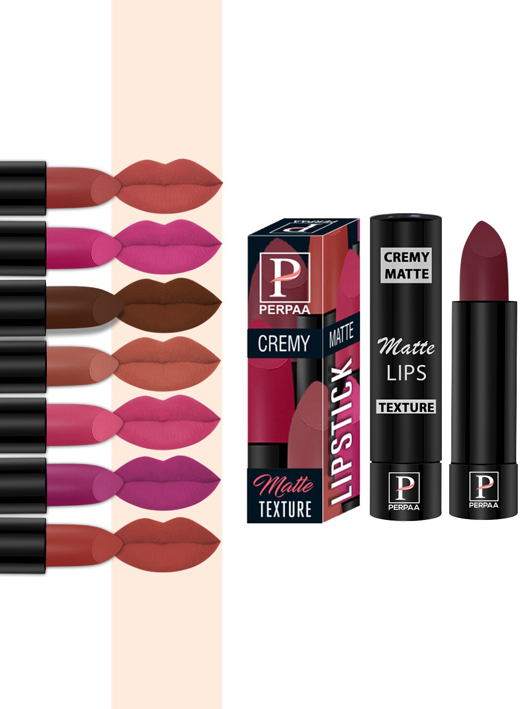 PERPAA Set of 8 Long Lasting Smooth Texture Smudgeproof Cremy Matte Lipstick - 3.5 g each