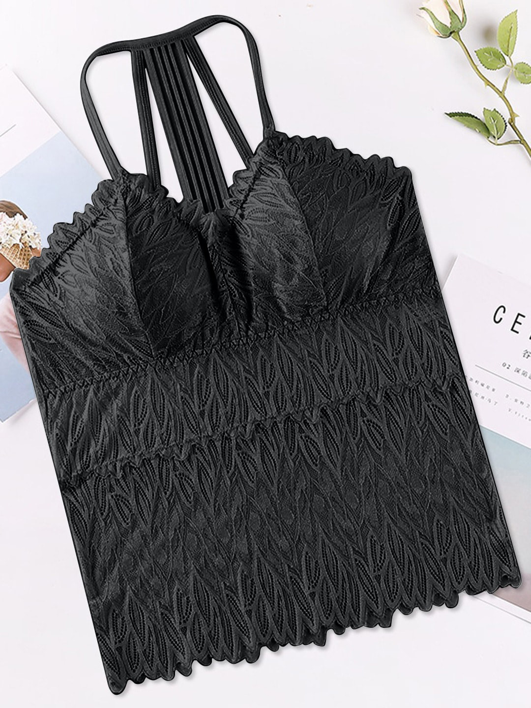 FIMBUL Lace Underwear Lightly Padded Camisole Lingerie BRA-3363-BLK