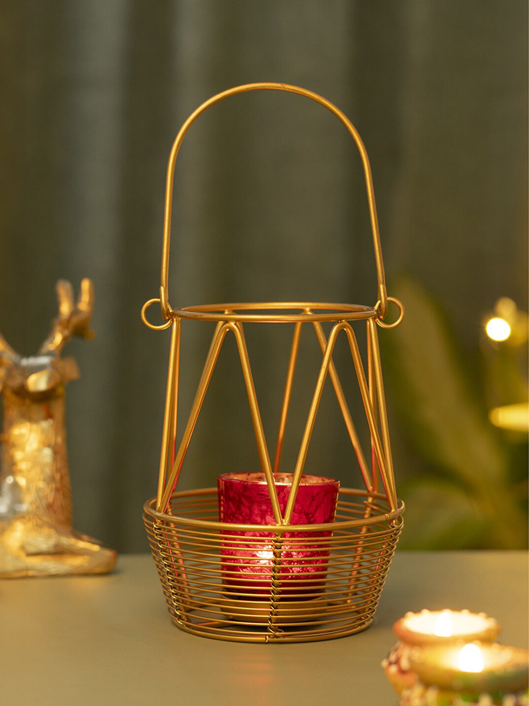 MARKET99 Yellow Woven Wire T-Light Candle Holder