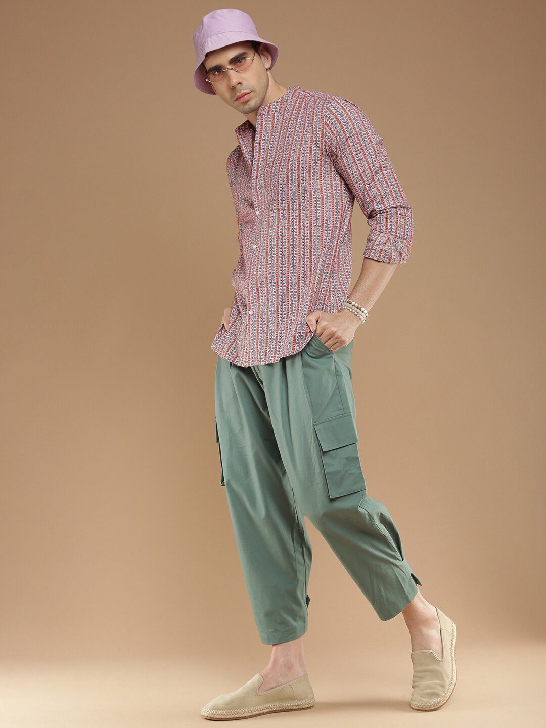 Sangria Pink Comfort Ethnic Motifs Printed Cotton Casual Shirt
