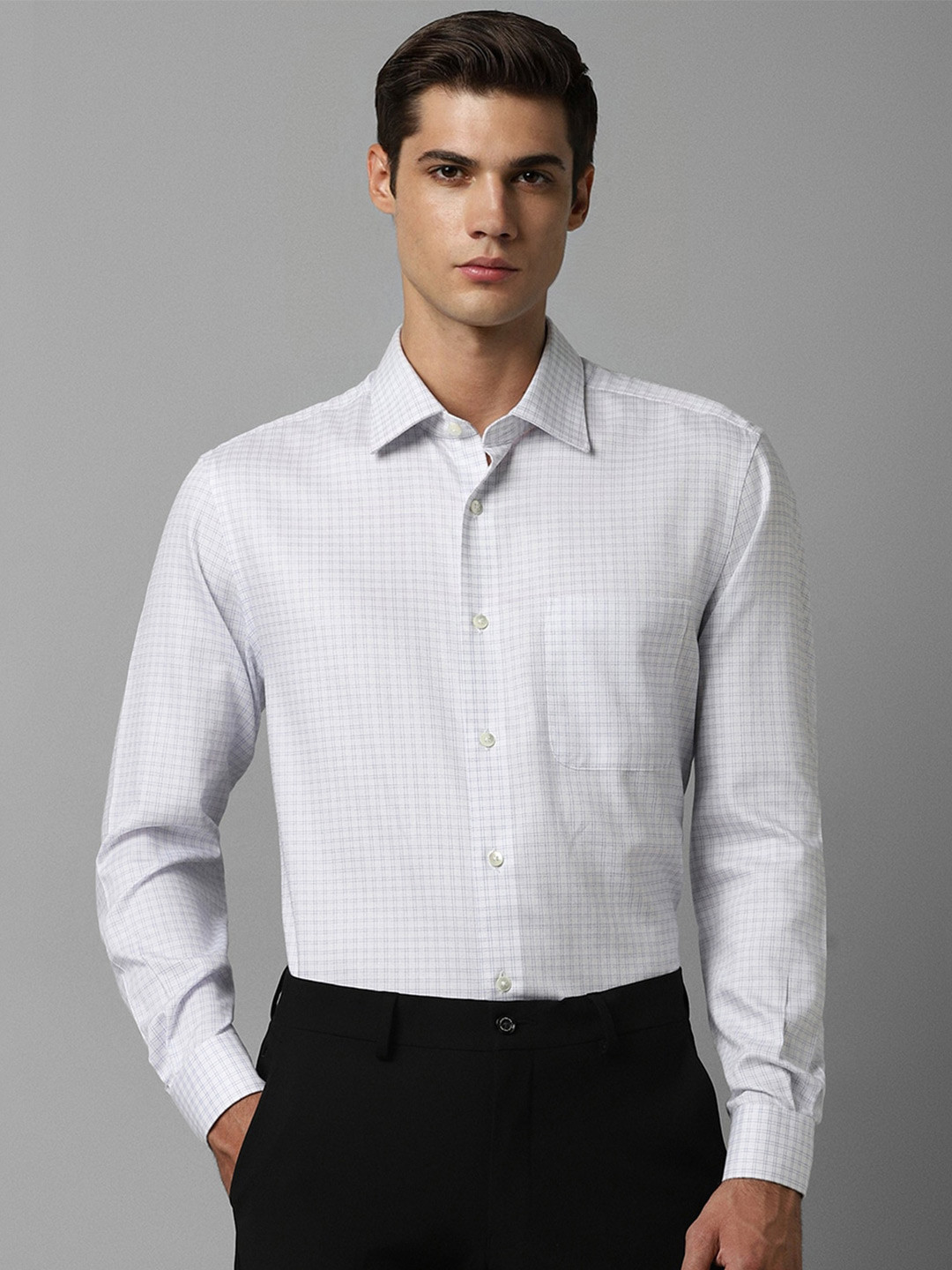 Louis Philippe Grid Tattersall Checks Checked Pure Cotton Formal Shirt