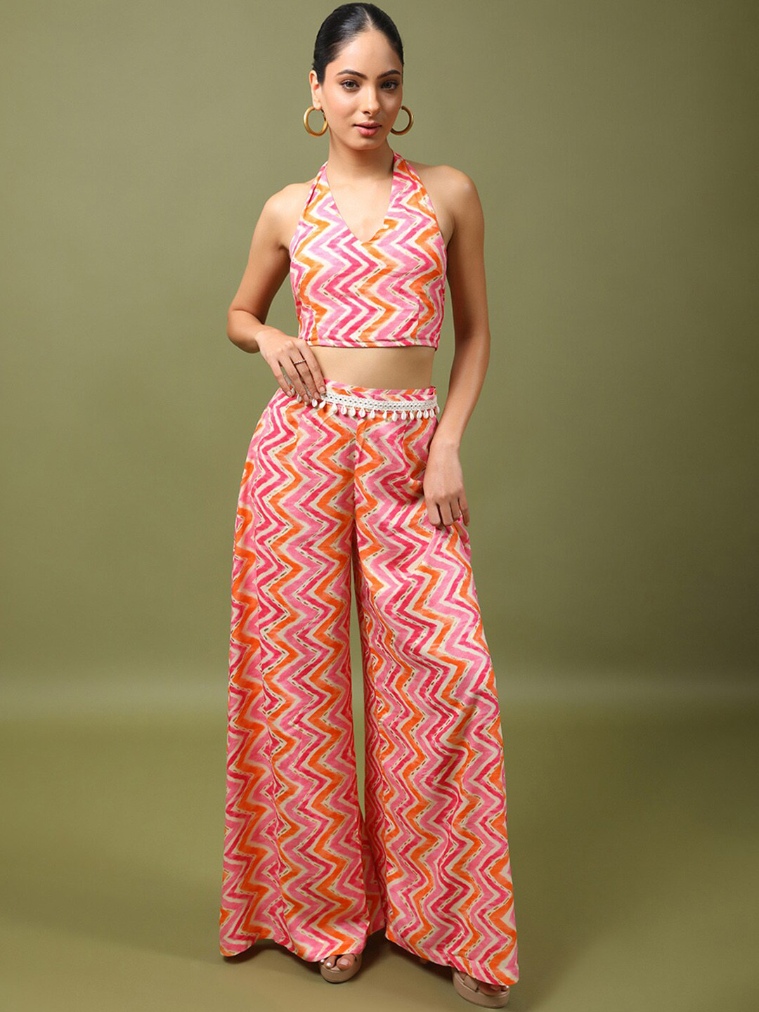 HANDME Printed Halter Neck Top with Palazzos