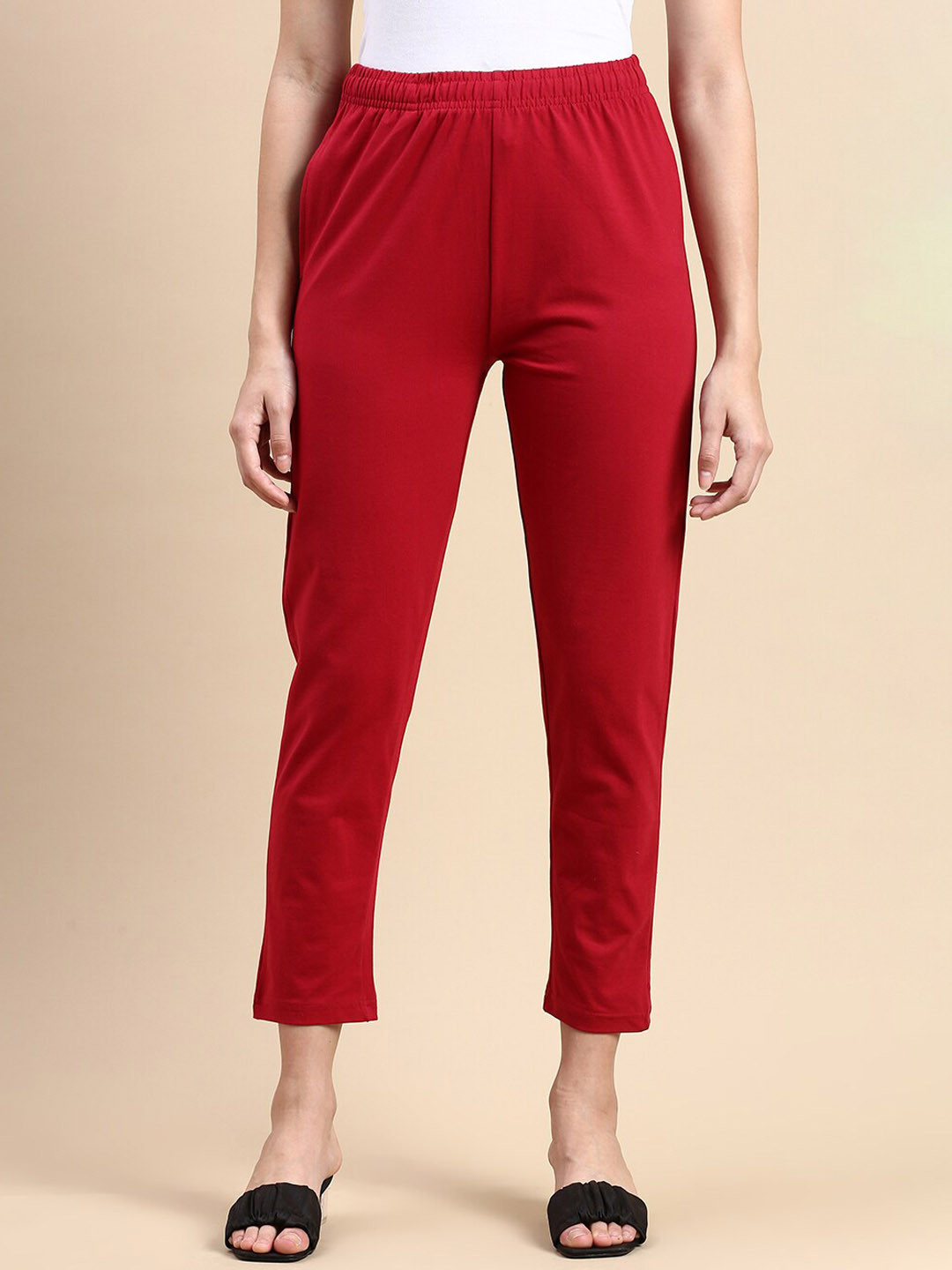 De Moza Women Peg Leg Slim Fit Cotton Trousers