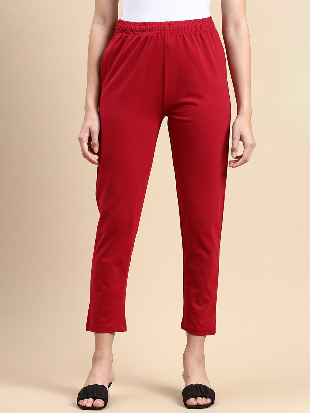 De Moza Women Peg Leg Slim Fit Cotton Trousers