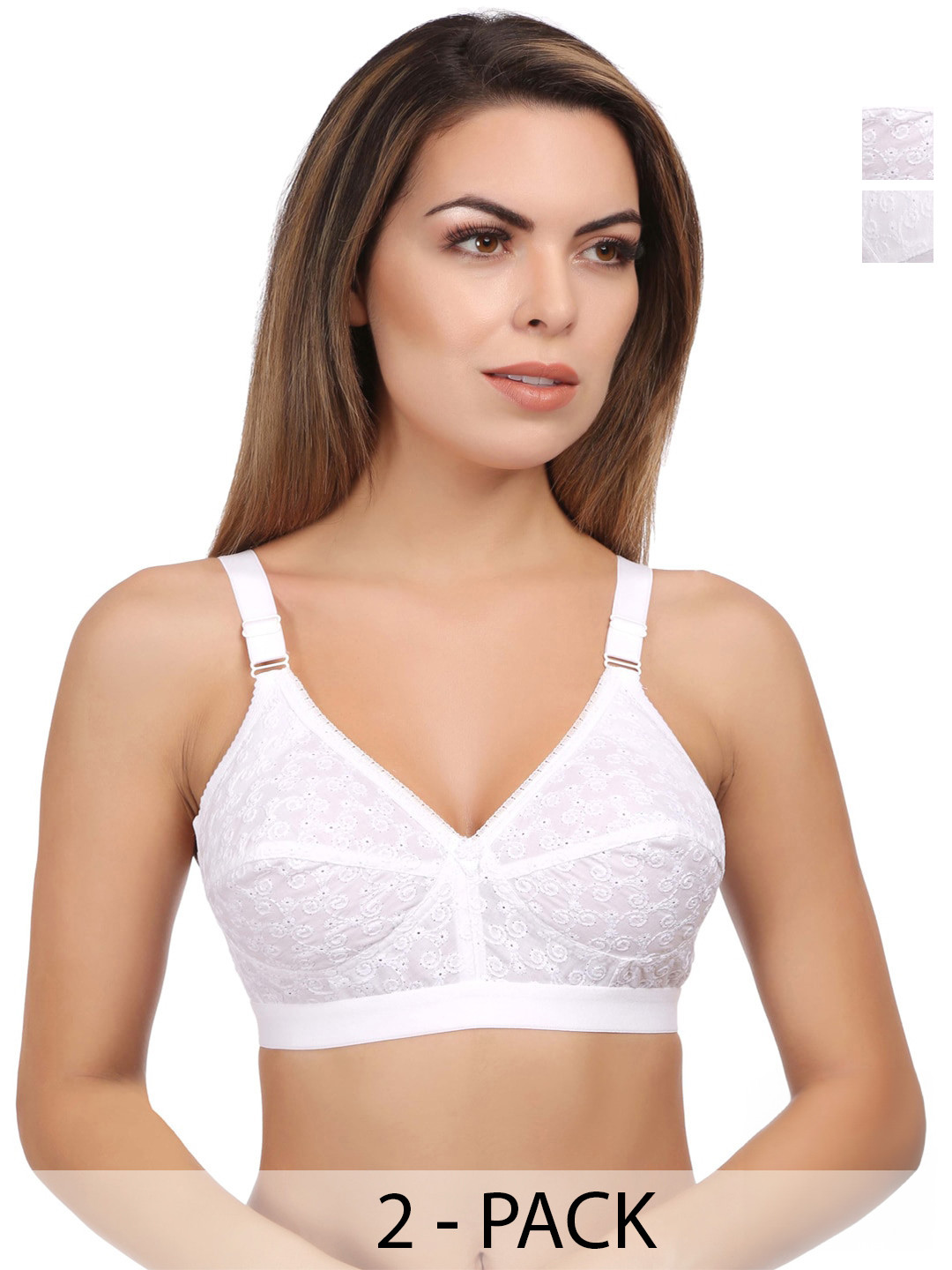 Eve's Beauty Pack Of 2 Floral Self Design Full Coverage Minimizer Bra With Side Shaper