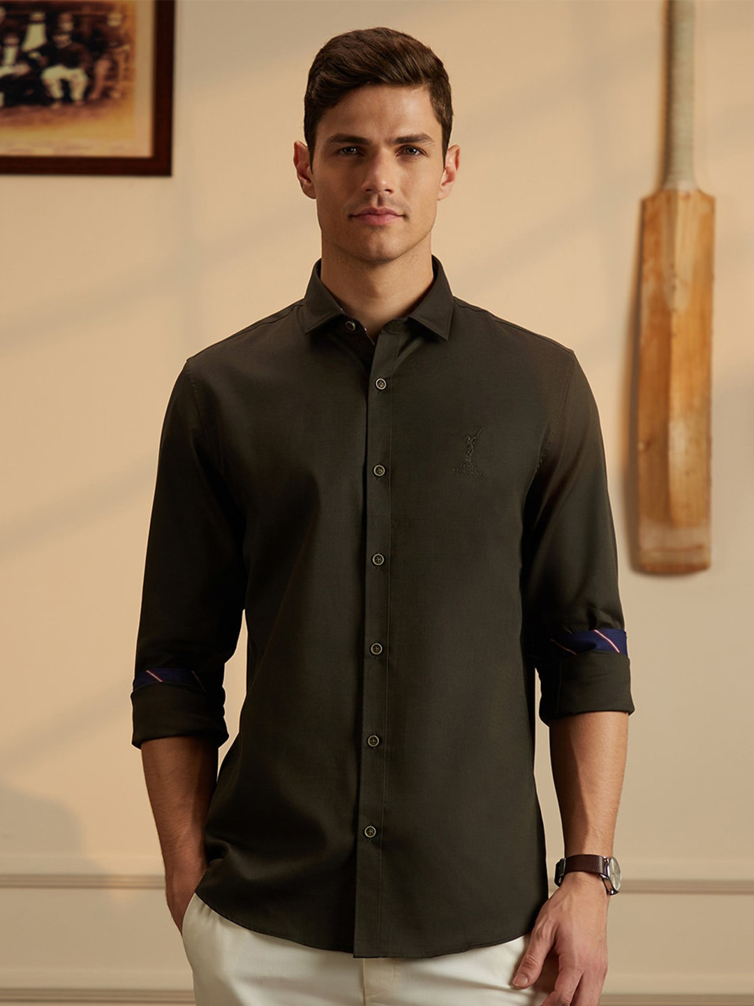 Peter England Casuals Slim Fit Pure Cotton Cricket Inspired Casual Shirt