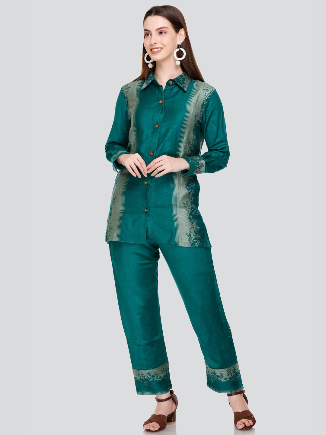 HOUSE OF KIRNA'S WITH LOGO OF HOK Printed Acrylic Shirt With Trousers Co-Ords