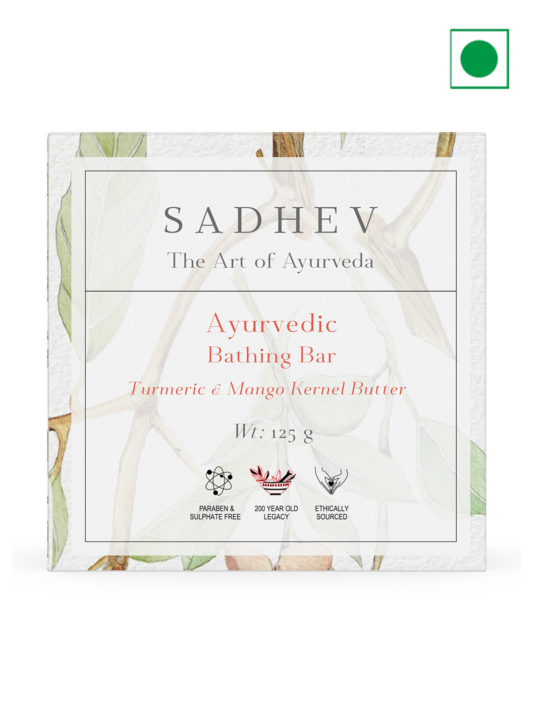 SADHEV The Art Of Ayurveda Turmeric & Mango Kernel Butter Bathing Bar - 125g