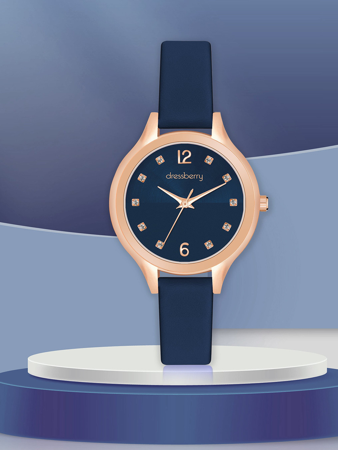 DressBerry Women Textured Brass Dial & Blue Leather Straps Analogue Watch DB-202-Blue