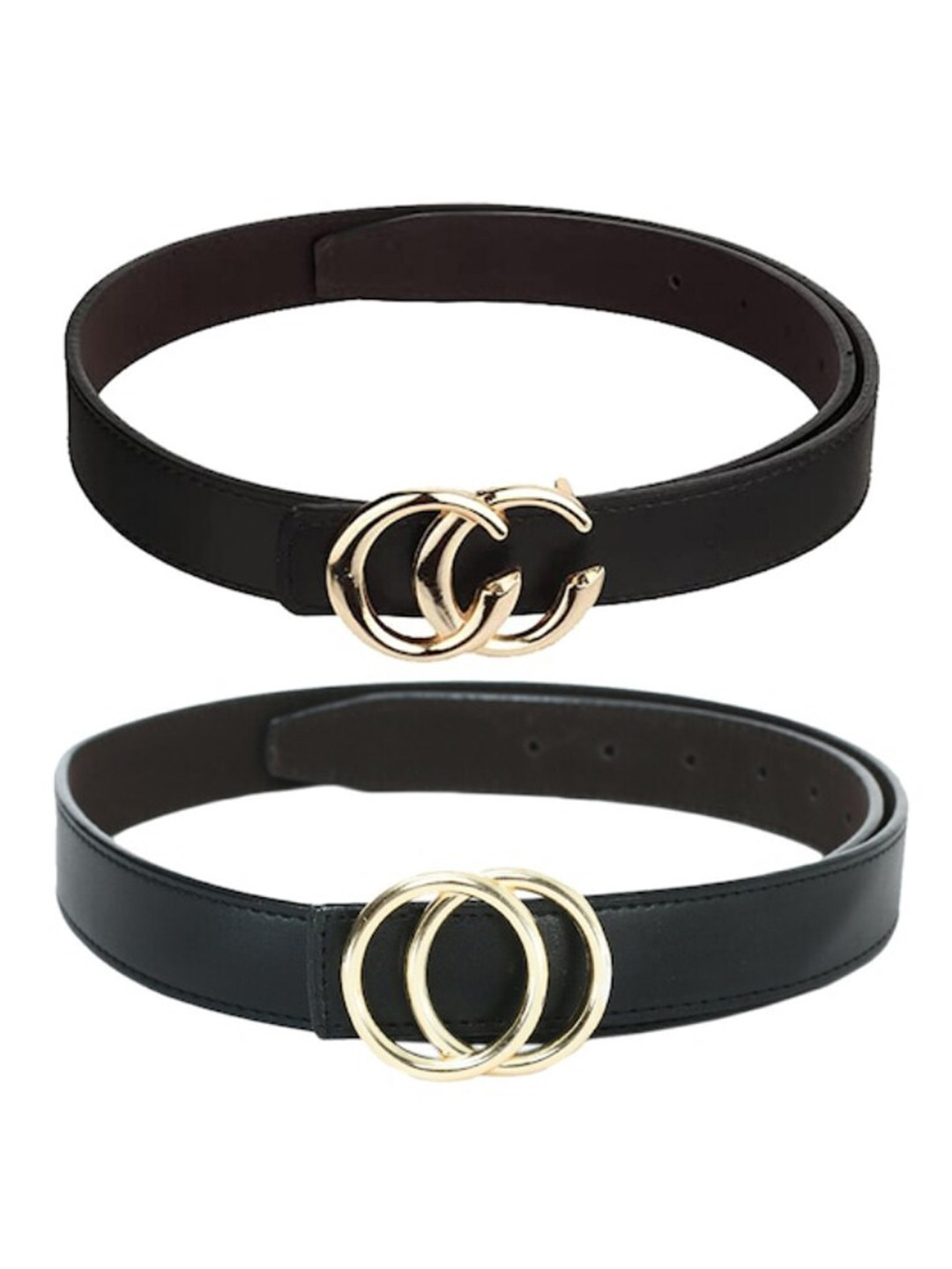 DressBerry Women Pack of 2 Formal Black Solid Push Pin Closure Belt