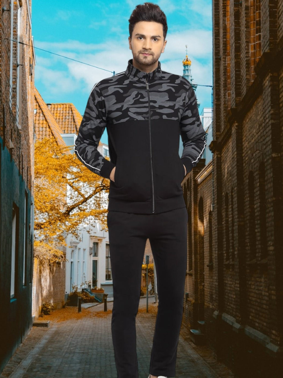 WILD WEST Printed Hooded Zipper Set Tracksuits