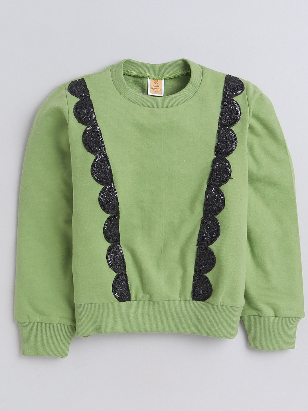 AWW HUNNIE Girls Round Neck Long Sleeves Lace Inserts Cotton Pullover Sweatshirt