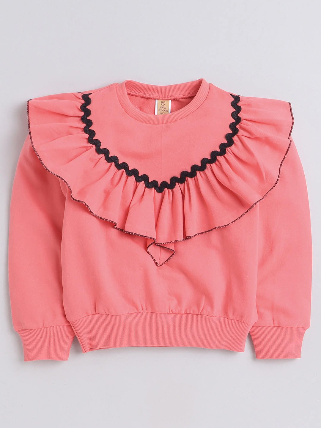 AWW HUNNIE Girls Round Neck Long Sleeves Lace Inserts Cotton Pullover Sweatshirt