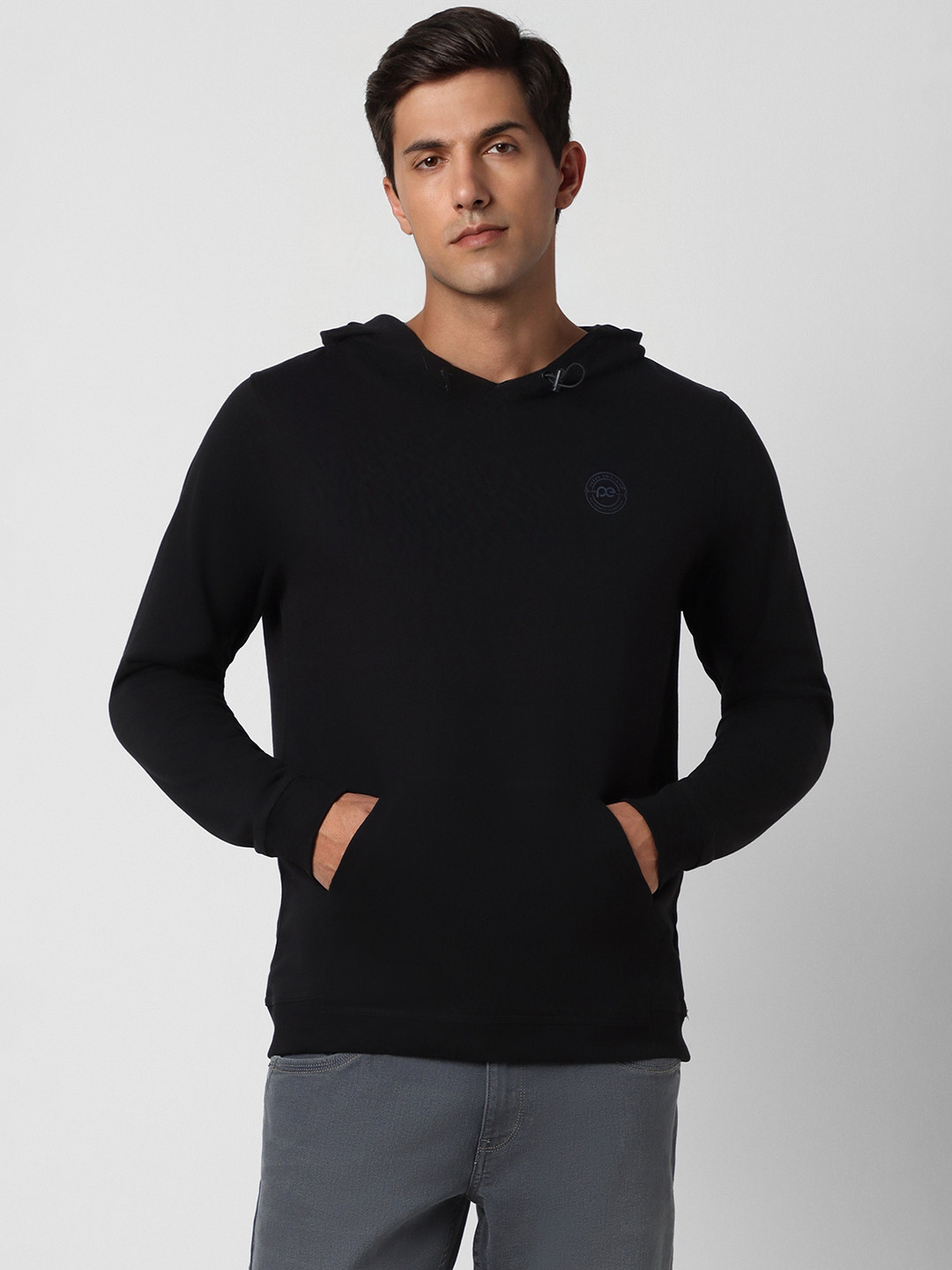 Peter England Men Black Hooded Sweatshirt