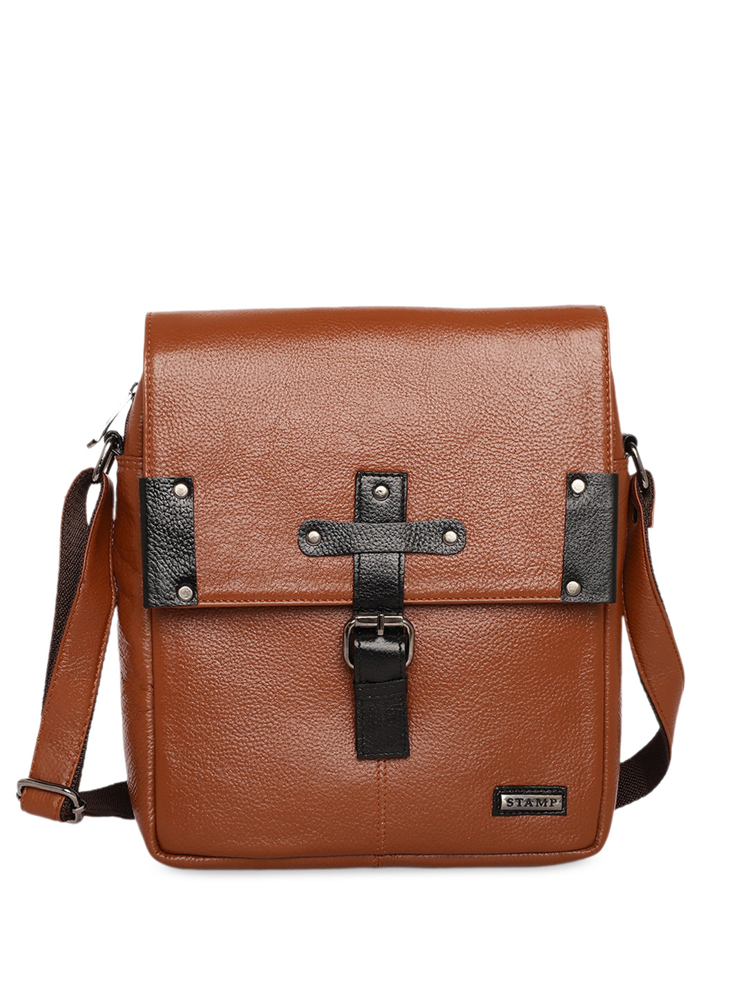 Stamp Textured Leather Structured Sling Bag