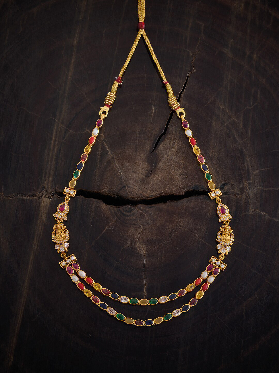 Kushal's Fashion Jewellery 92.5 Pure Silver Gold-Plated Temple Necklace
