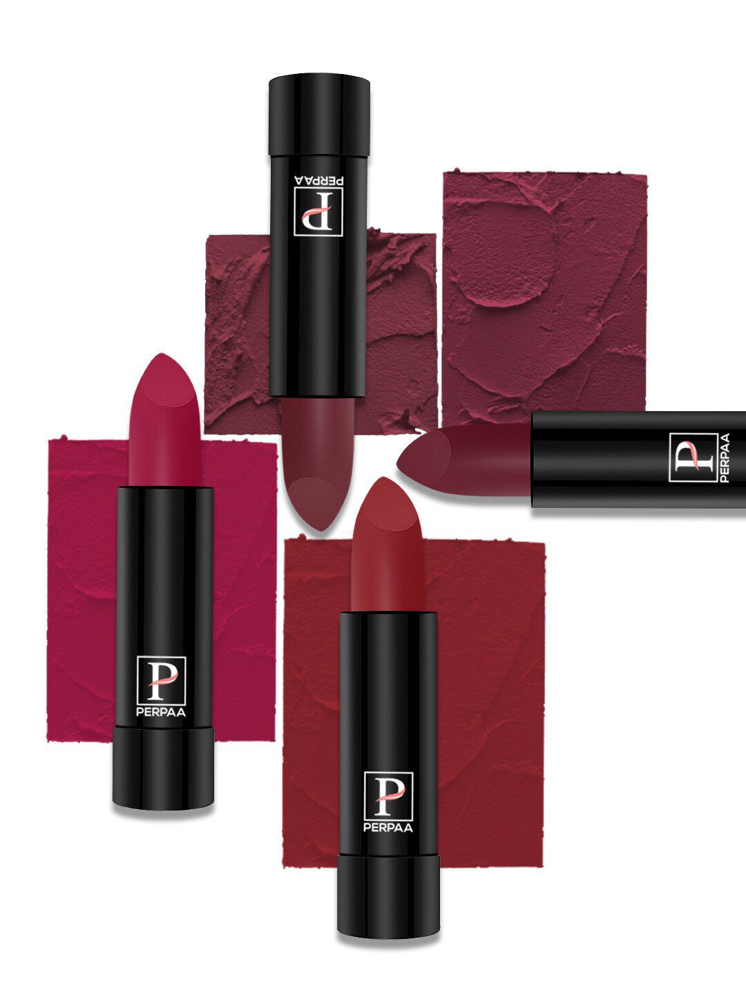 PERPAA Set Of 4 Creamy Matte Long Lasting Lipsticks 3.5g Each - 80+84+86+96