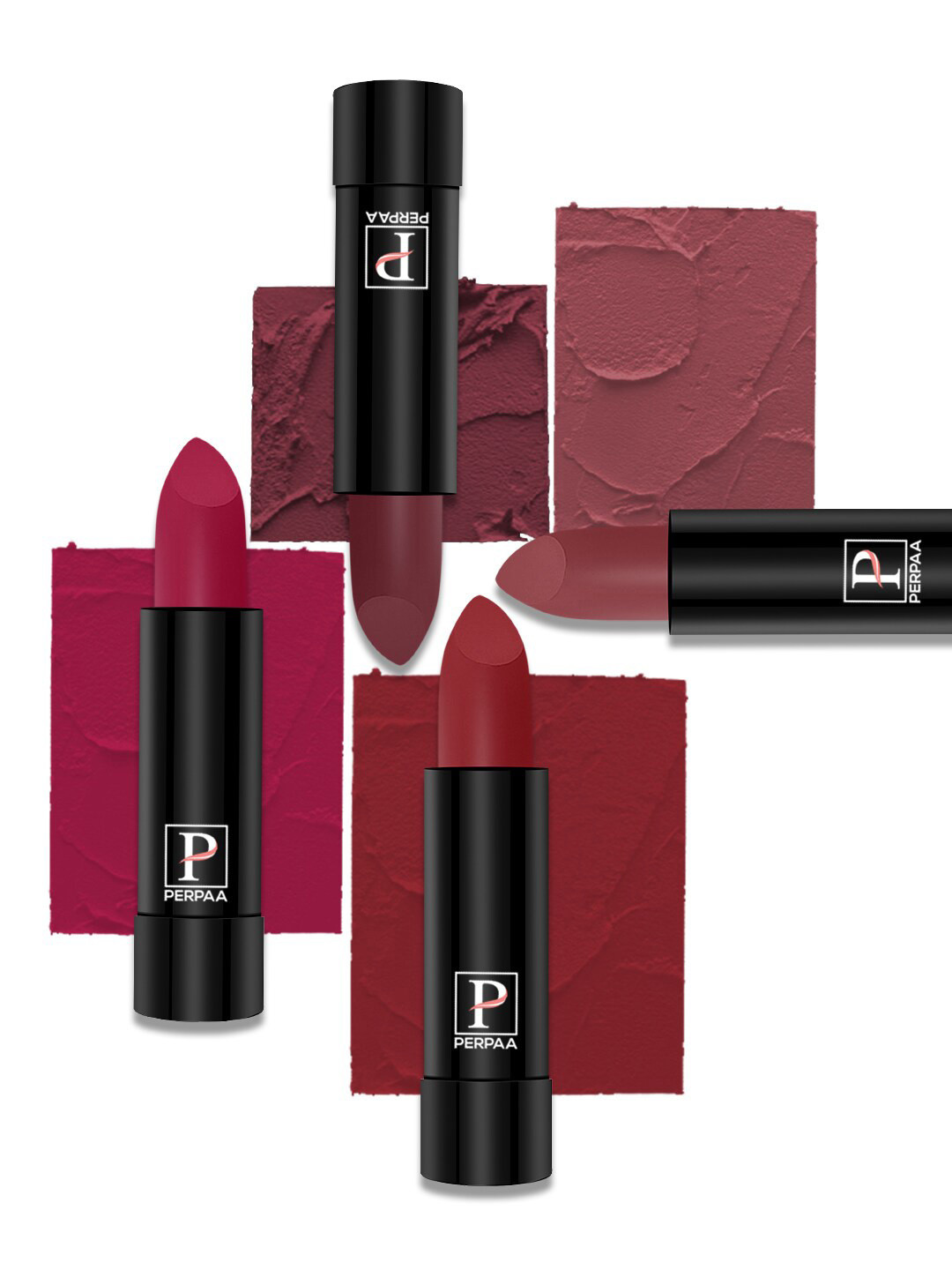 PERPAA Set Of 4 Creamy Matte Long Lasting Bullet Lipsticks 3.5g Each - 80+84+86+110