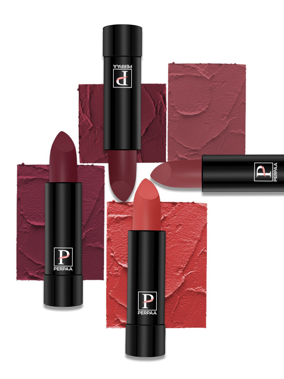 PERPAA Set of 4 Creamy Matte Long Lasting Lipstick With Beeswax- Shades 93 + 95 + 96 + 110