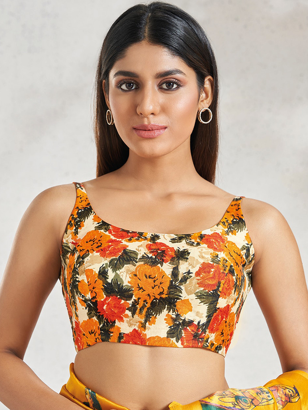 SALWAR STUDIO Silk Printed Sleeveless Saree Blouse