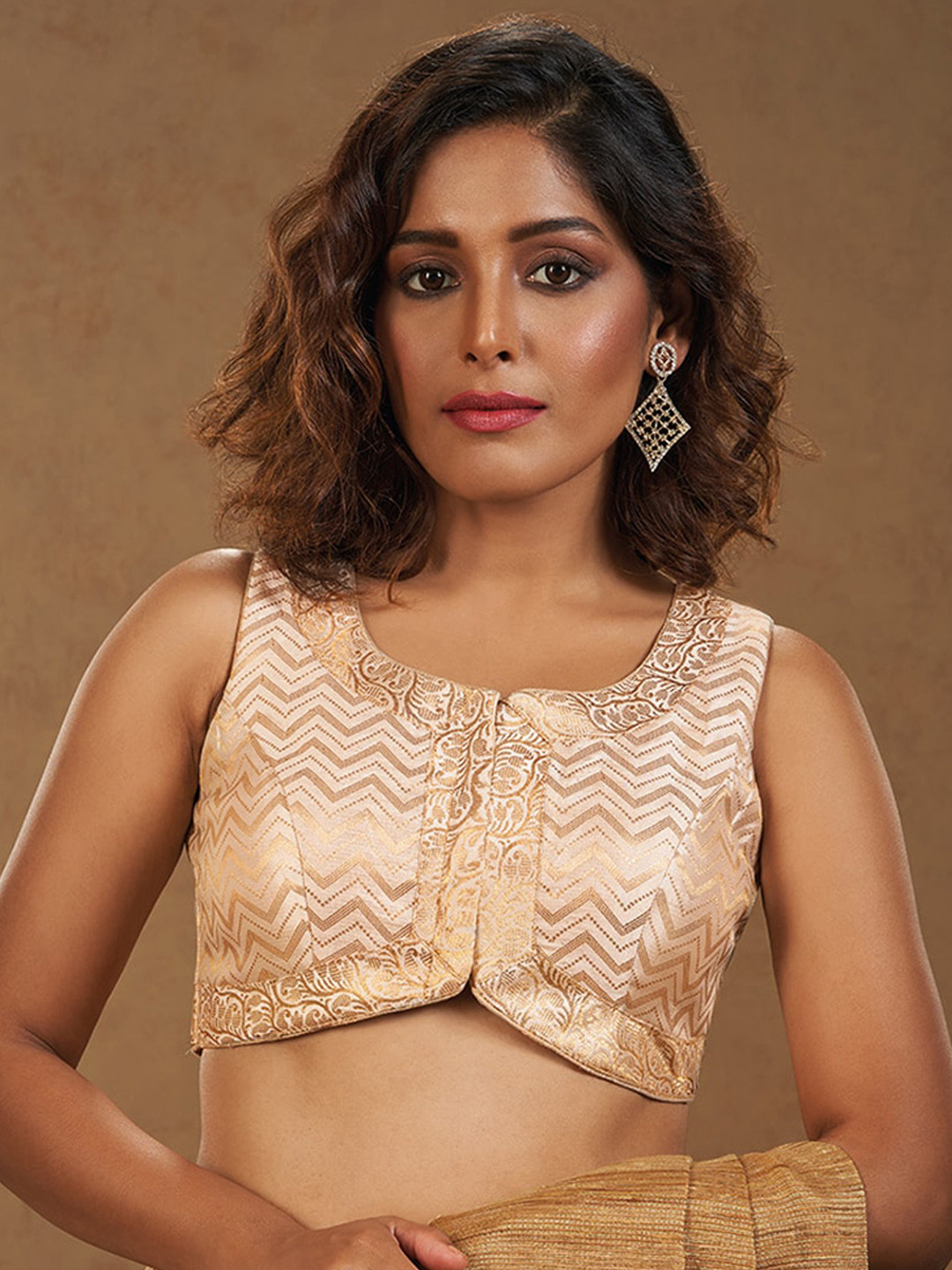 SALWAR STUDIO Woven Design Sleeveless Brocade Saree Blouse