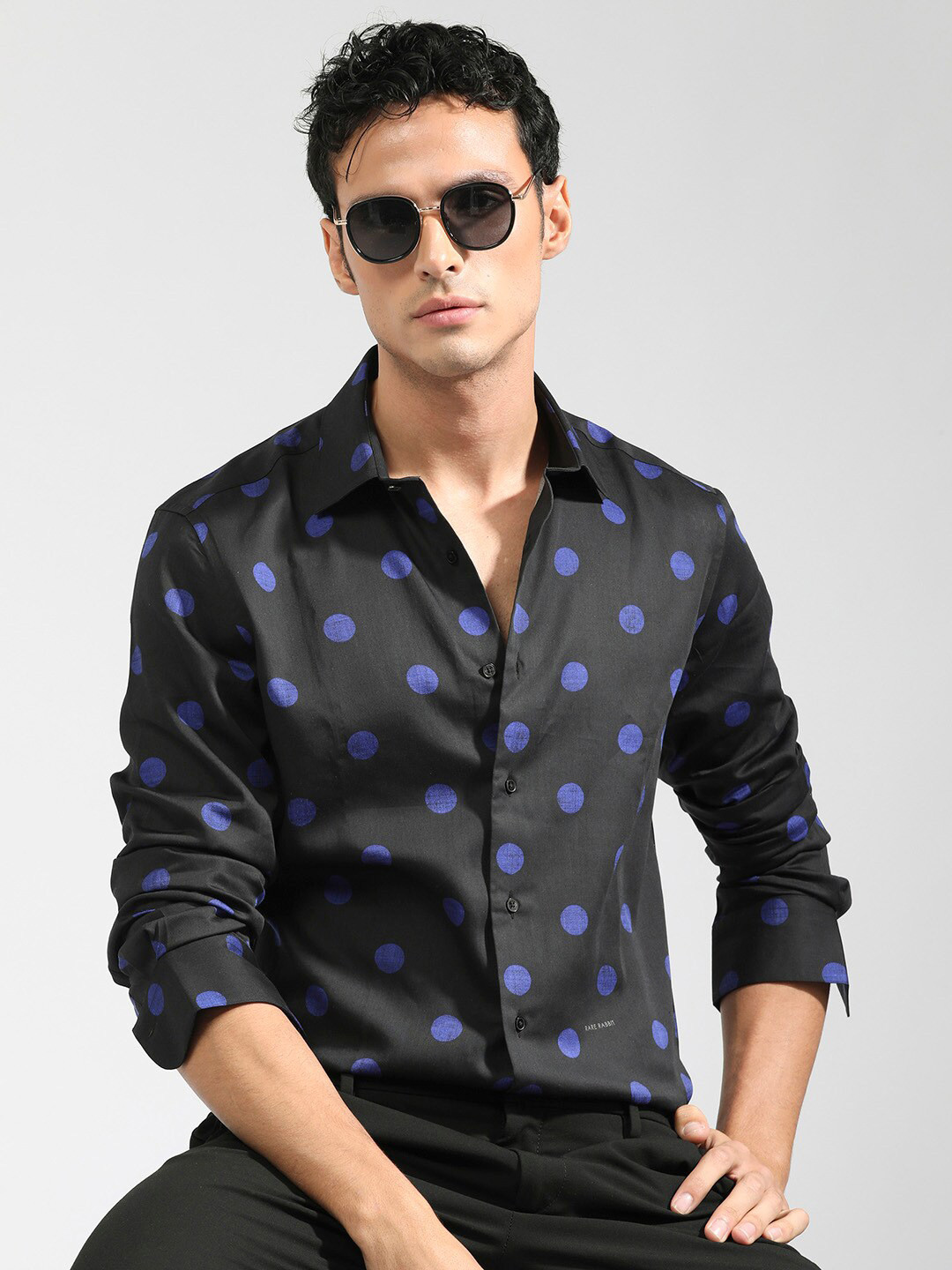 RARE RABBIT Men Polko Geometric Printed Slim Fit Opaque Shirt