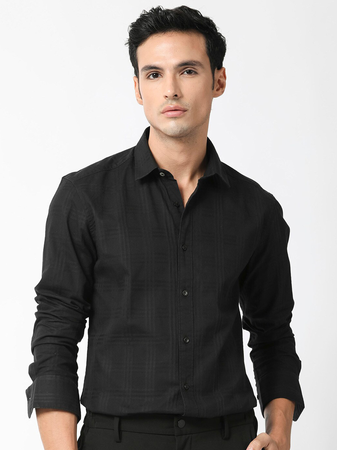 RARE RABBIT Men Roar Checked Slim Fit Opaque Cotton Shirt