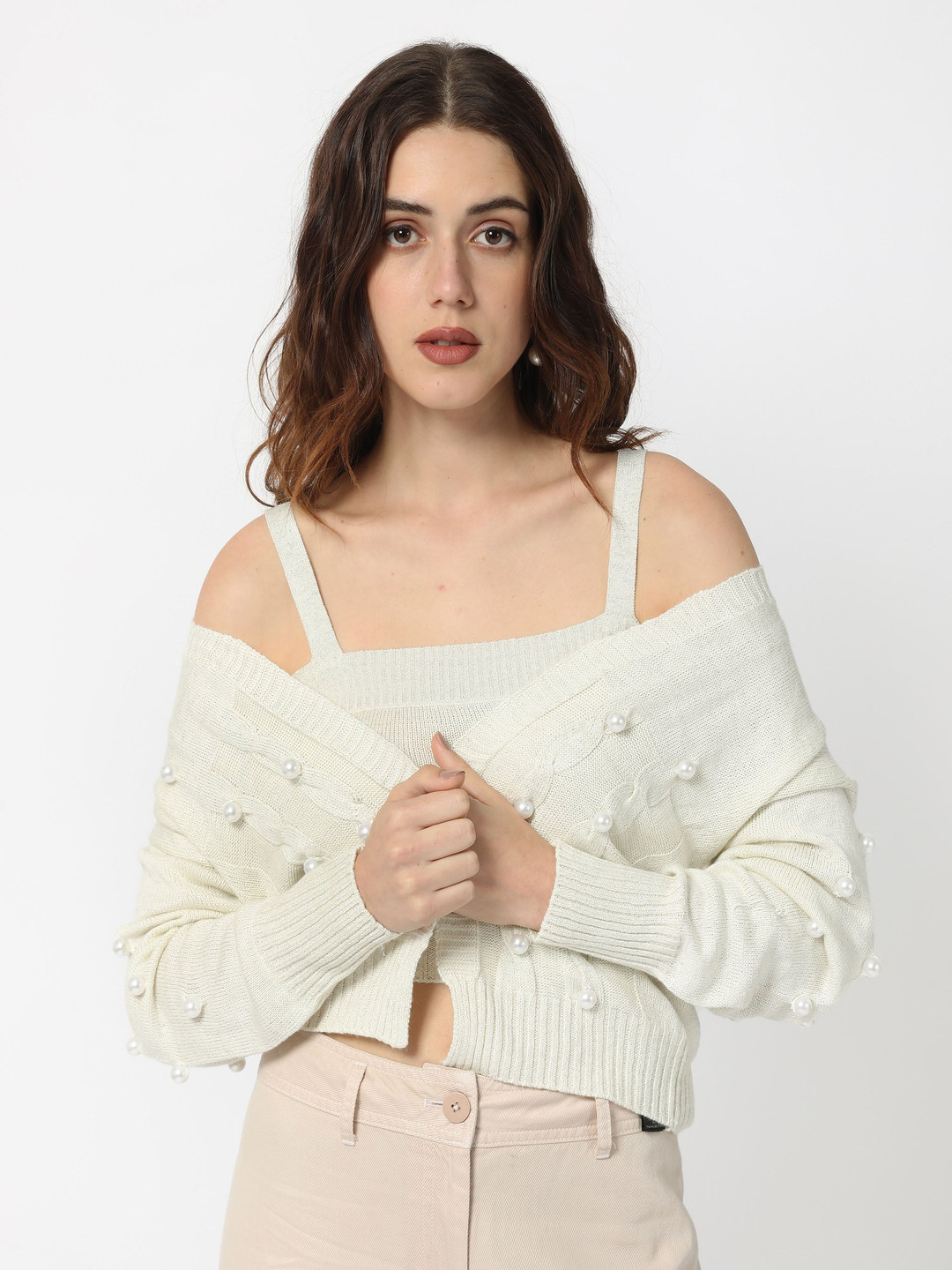 RAREISM Cable Knit Round Neck Pullover