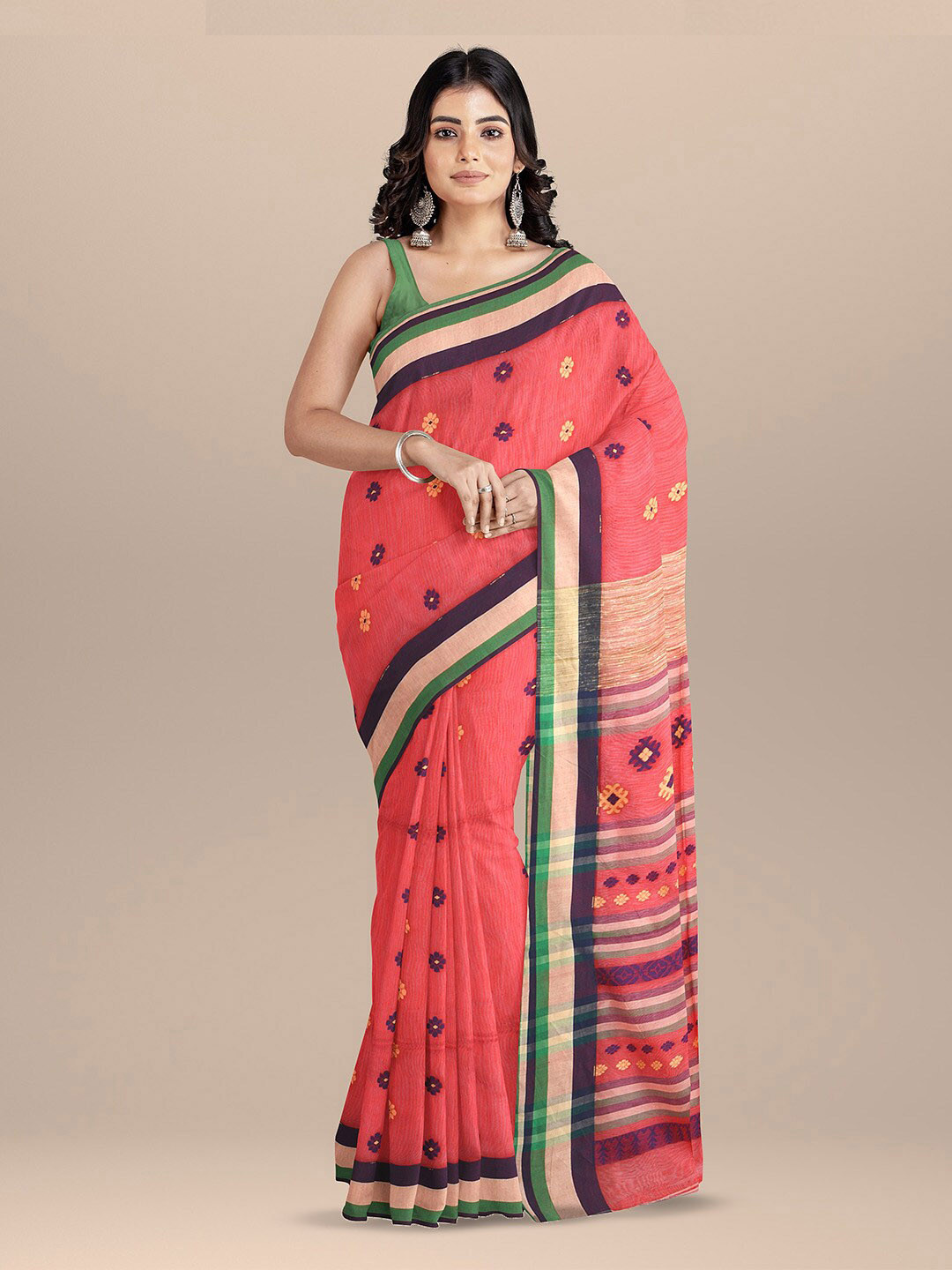 SARIKA Floral Printed Zari Pure Cotton Saree