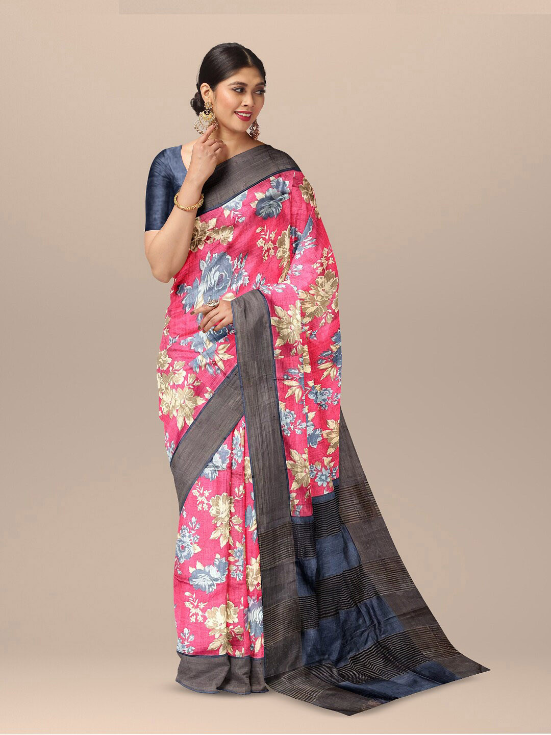 SARIKA Floral Printed Zari Tissue Tussar Saree