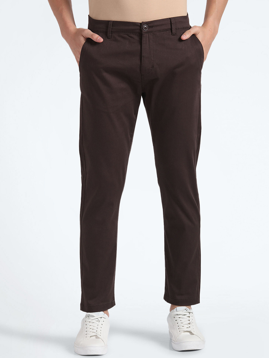 Flying Machine Men Tapered Fit Mid-Rise Flat-Front Plain Cotton Chinos Trousers