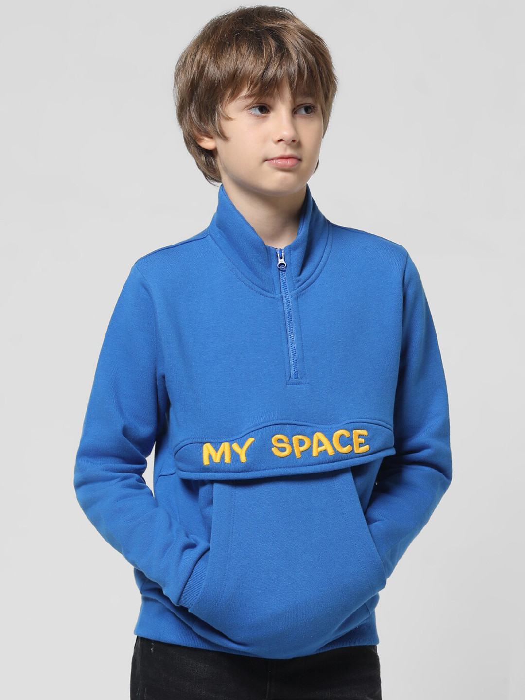 Jack & Jones Junior Boys Typography Printed Mock Collar Cotton Pullover Sweatshirt